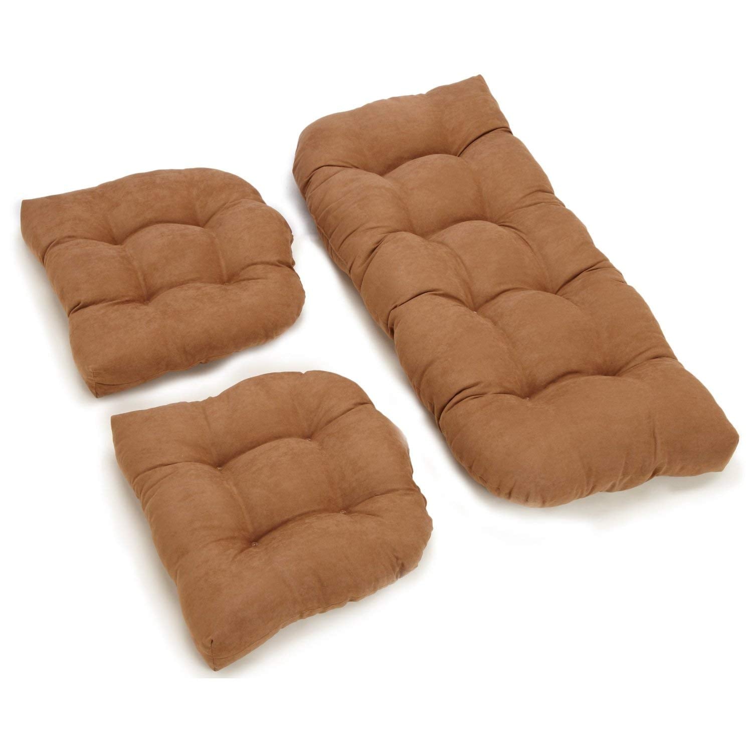 U-Shaped Microsuede Tufted Settee Cushion Set (Set of 3) - Saddle Brown