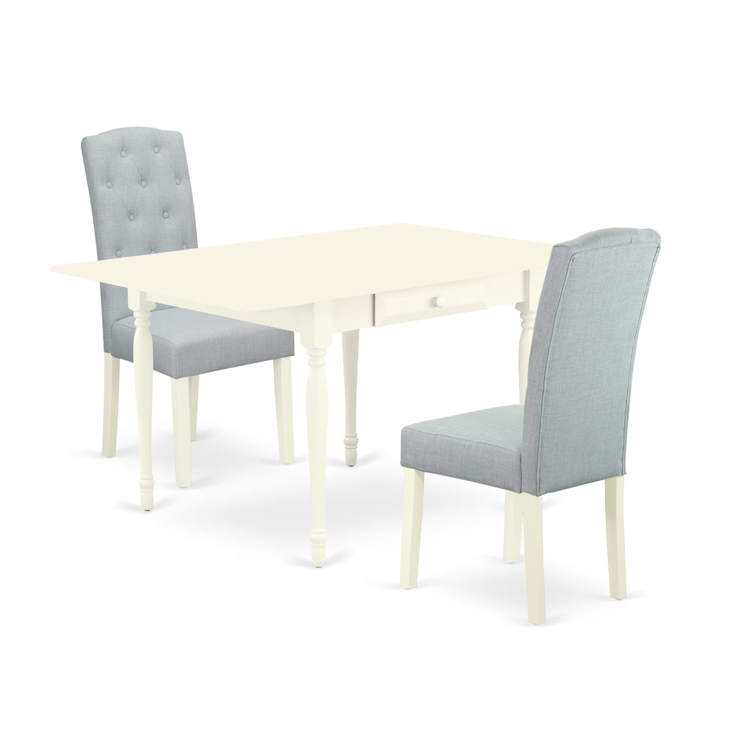 1MZCE3-LWH-15 3Pc Dining Room Set - Rectangular Table and 2 Parson Chairs - Linen White Color