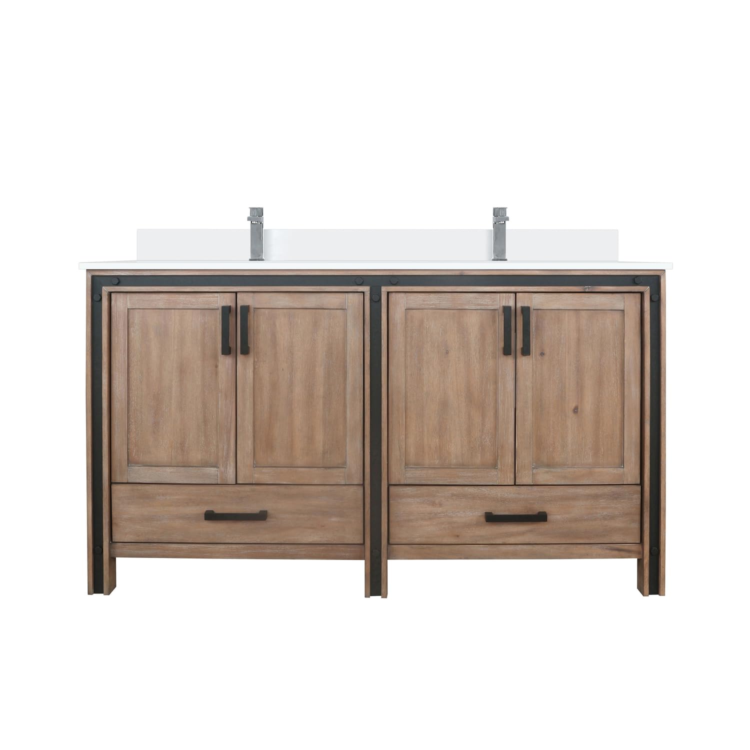 Rustic Barnwood Double Bath Vanity 60 in. W x 22 in. D, White Quartz Top and Faucet Set