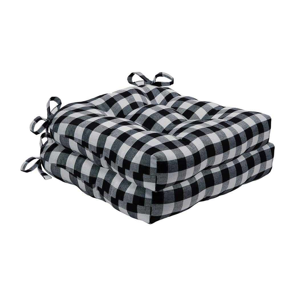 Buffalo Check Tufted Chair Seat Cushions - Black/White - Set of Two