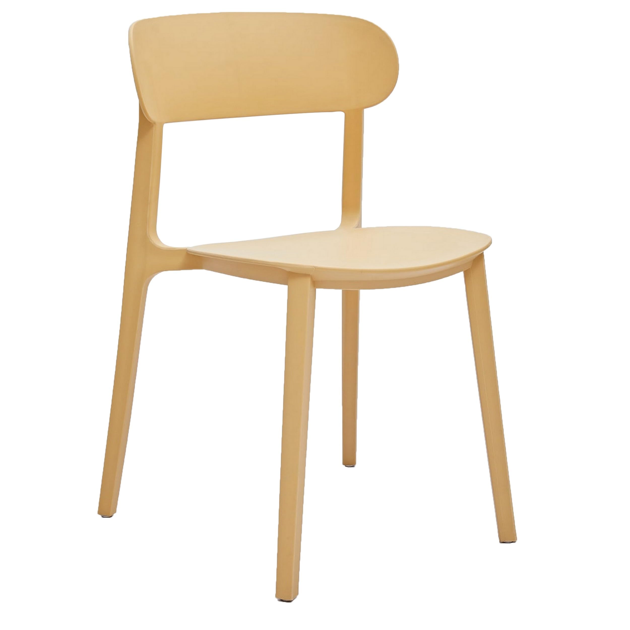 Qin 20 Inch Dining Side Chair, Set of 4, Contoured Back Curved Seat, Yellow