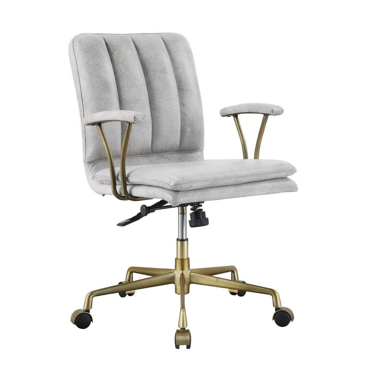 Benjara Adjustable Leatherette Swivel Office Chair With 5 Star Base, Gray, Gold