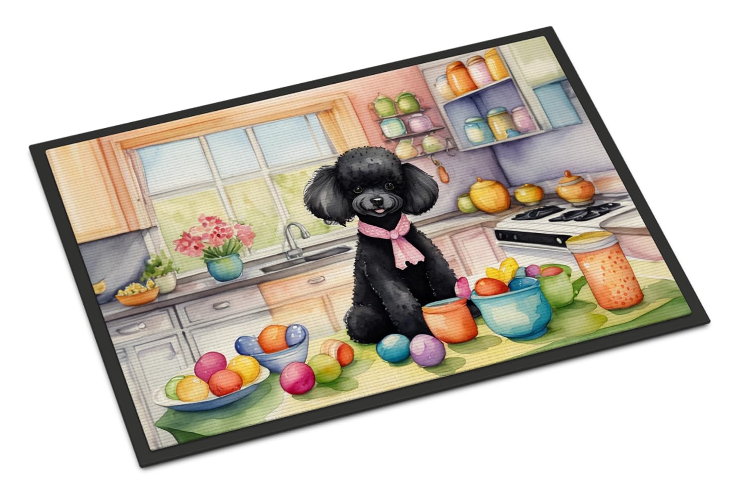 Carolines Treasures DAC6875JMAT Decorating Easter Black Poodle Doormat Front Door Mat Indoor Outdoor Rugs for Entryway, Non Slip Washable Low Pile, 24H X 36W