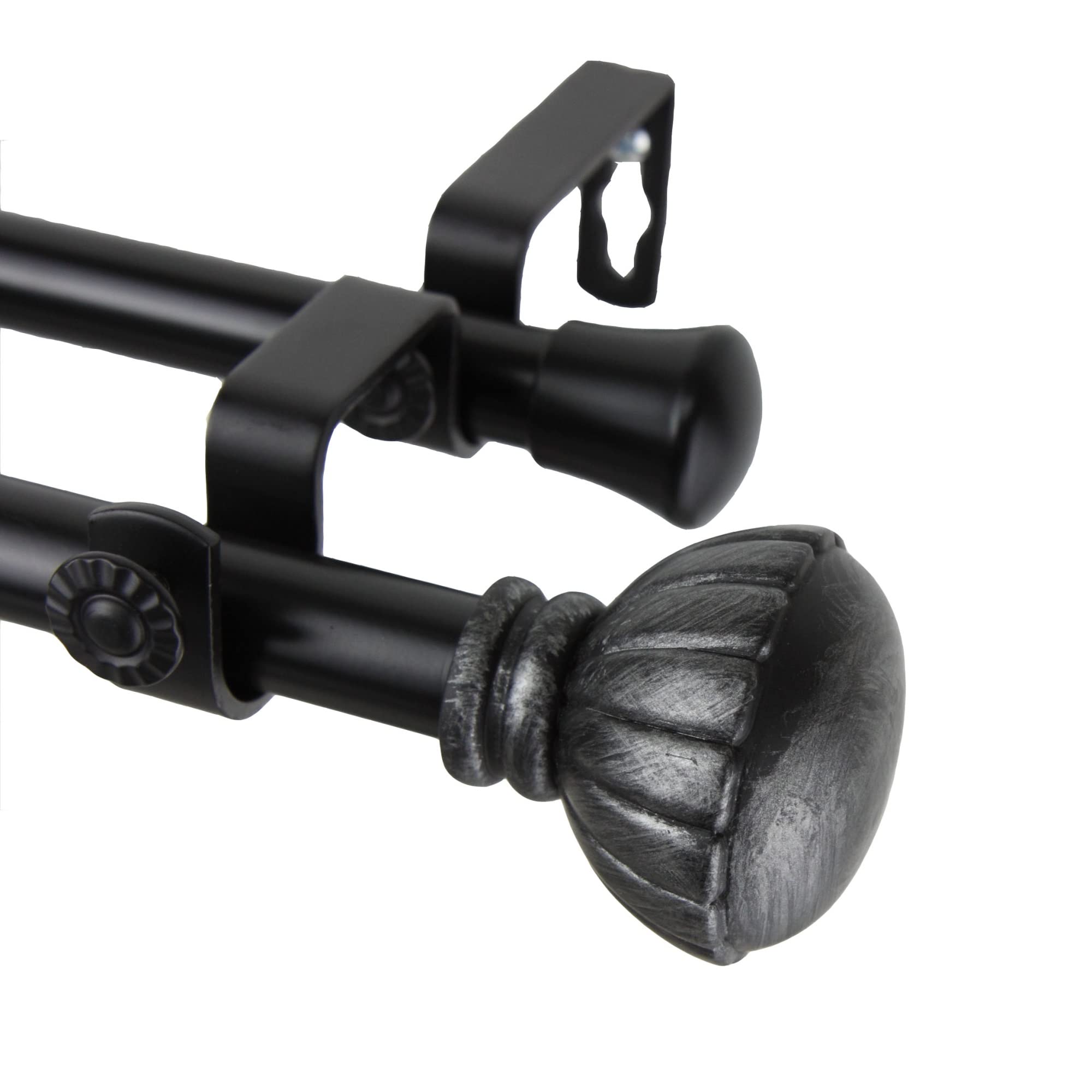 Yulania Double Curtain Rod 3/4 inch dia. 48-84 - Black
