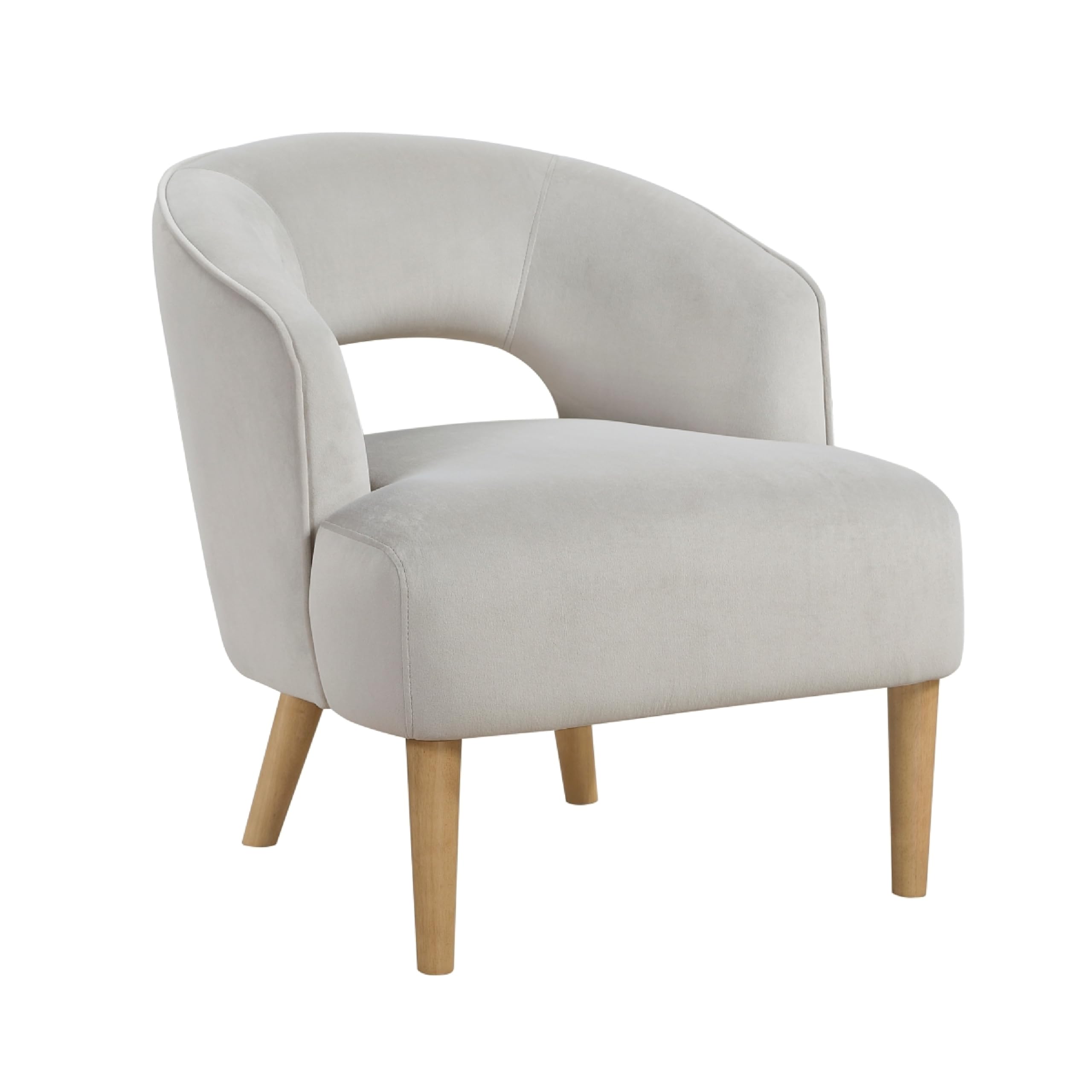 Dora Accent Chair, Open Barrel Back, Gray Velvet, Light Brown Legs