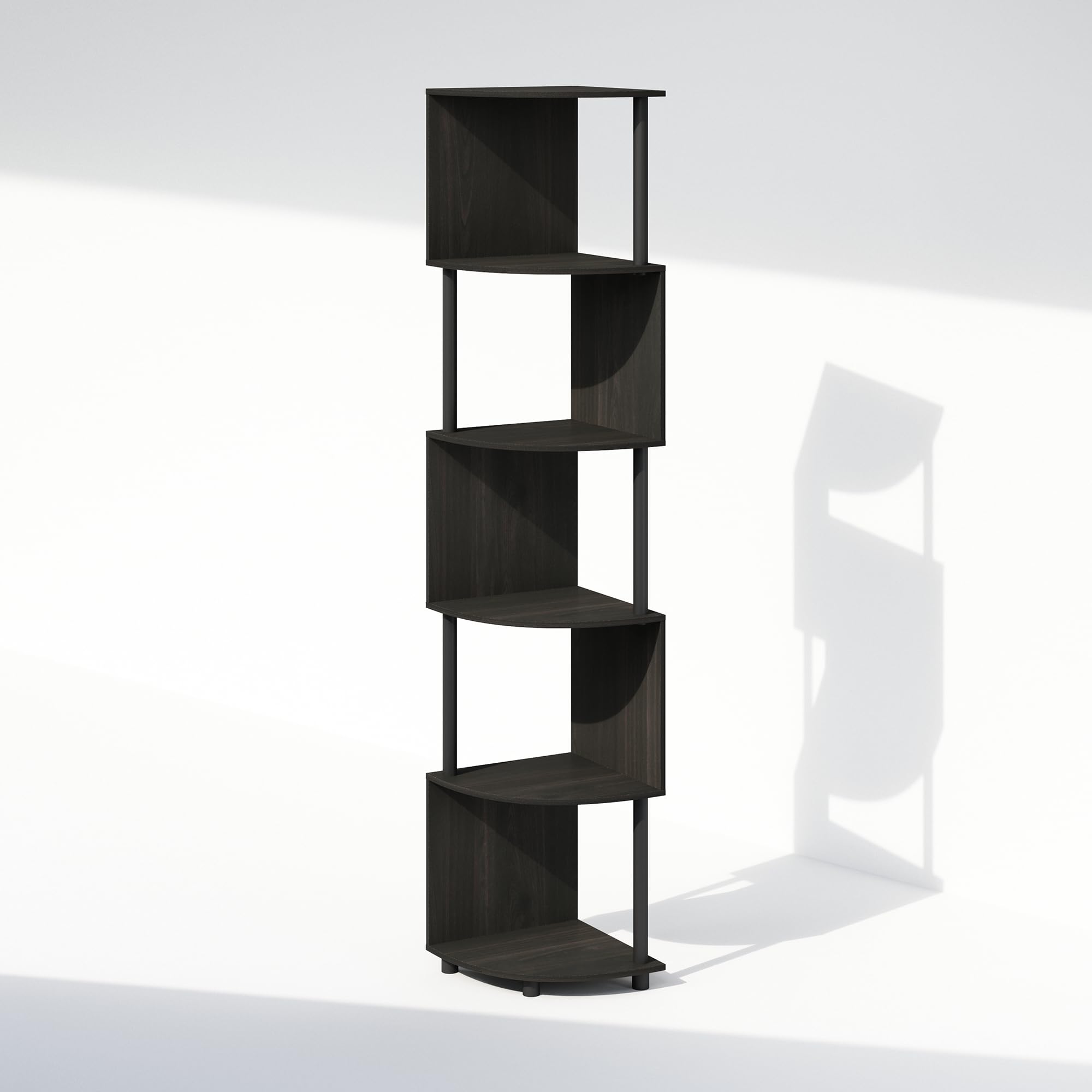 Furinno Basic 5-Tier Zigzag Corner Multipurpose Standing Shelf, Espresso/Black