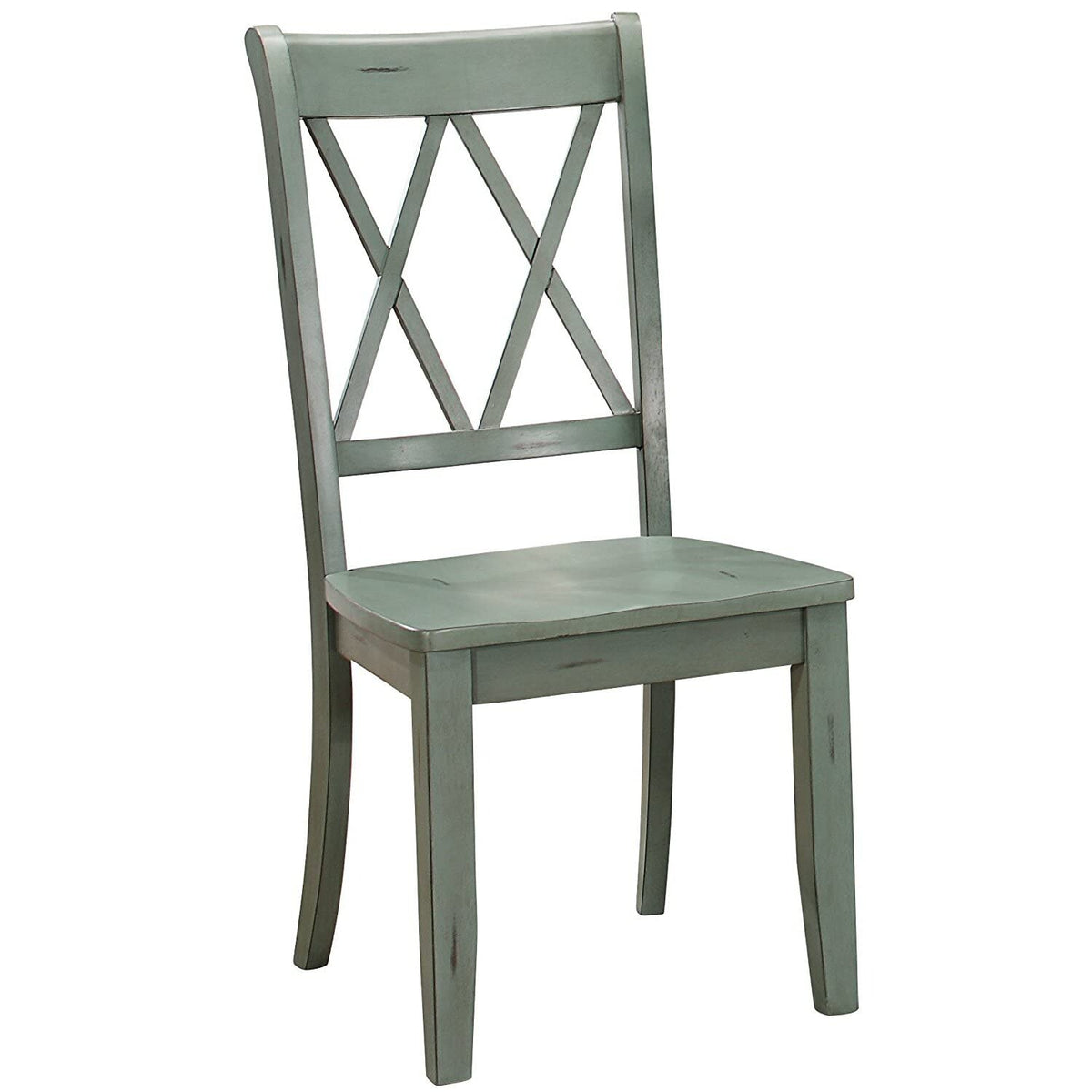 Benjara Benzara Side Chair With Double X-Cross Back, Set Of Two, Teal Blue,