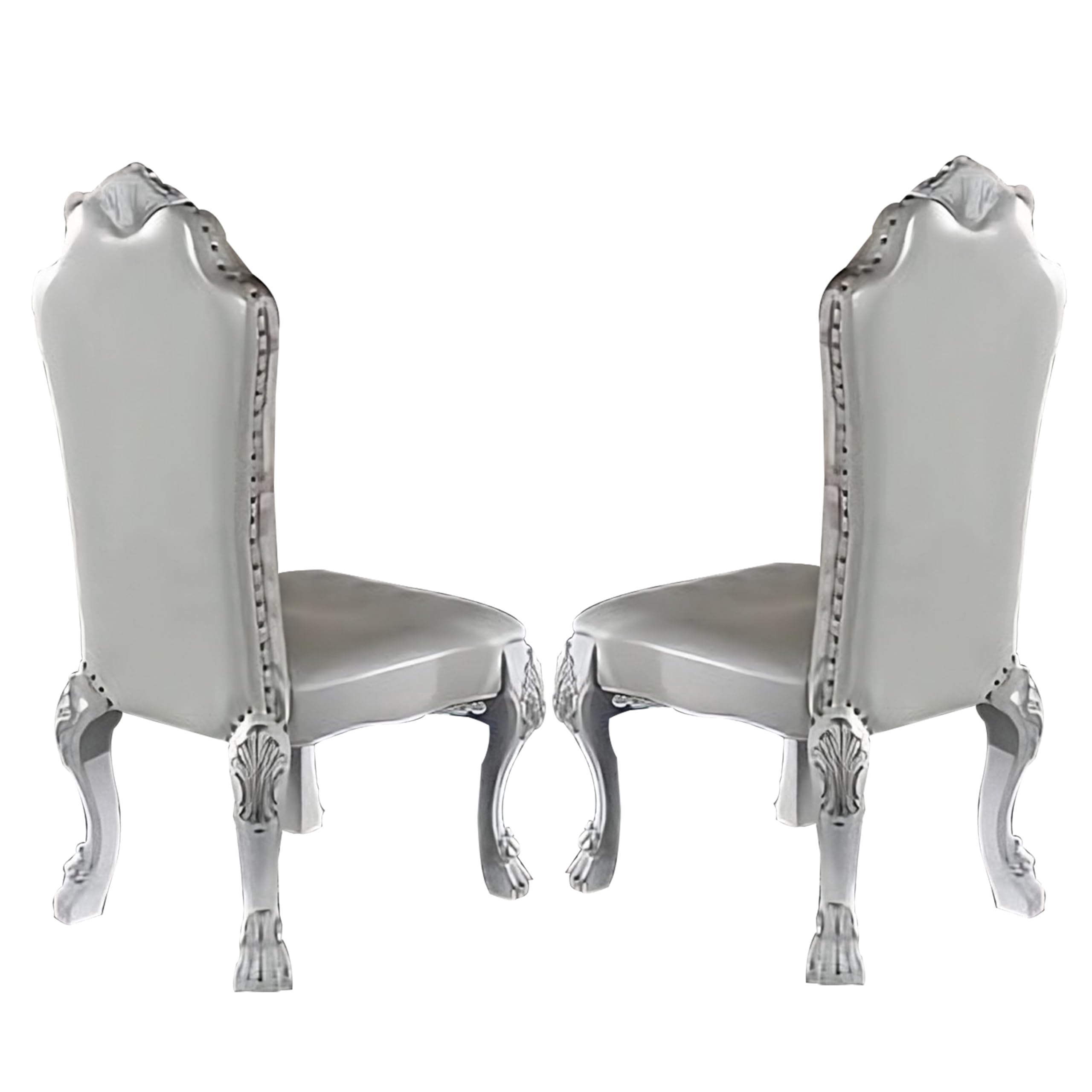 Ally 25 Inch Side Chair Set of 2, Curved Top, Carved Scrolled Motifs, White