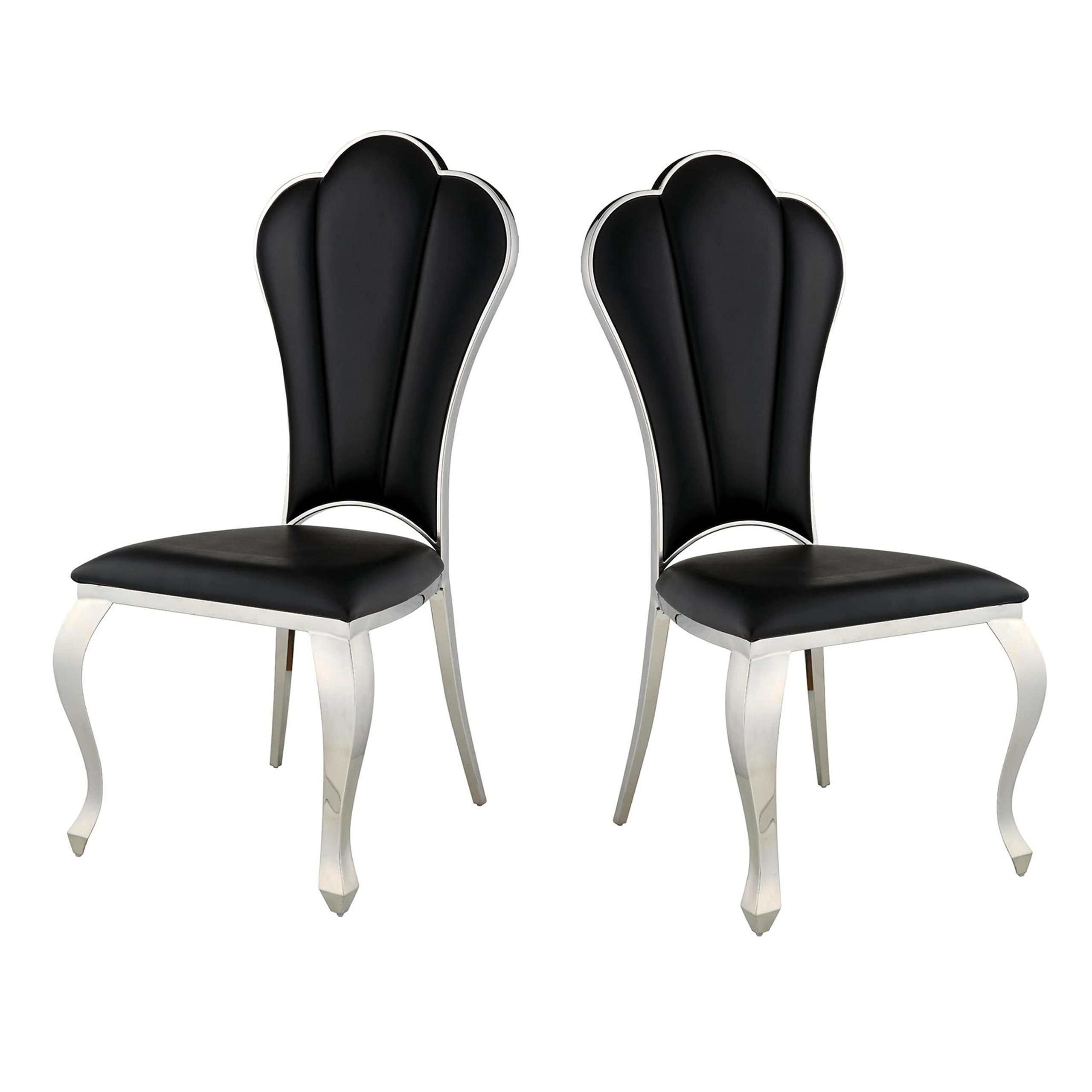 Kuri 24 Inch Dining Chair, Vegan Faux Leather, Textured, Set of 2, Black