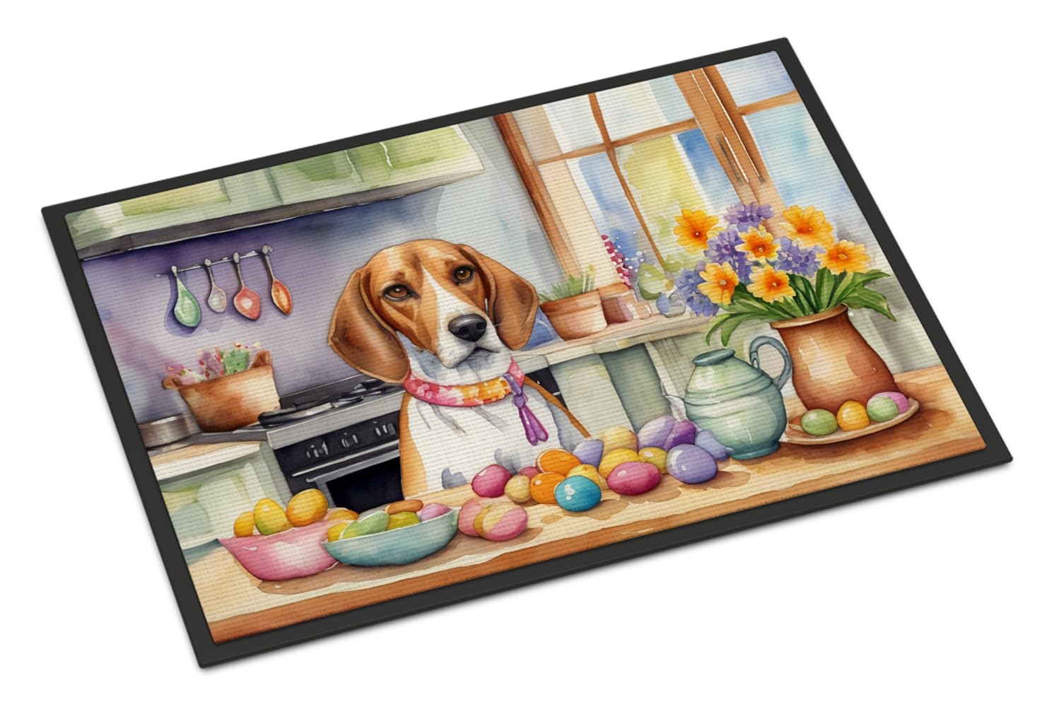 Carolines Treasures DAC6808JMAT Decorating Easter English Foxhound Doormat Front Door Mat Indoor Outdoor Rugs for Entryway, Non Slip Washable Low Pile, 24H X 36W