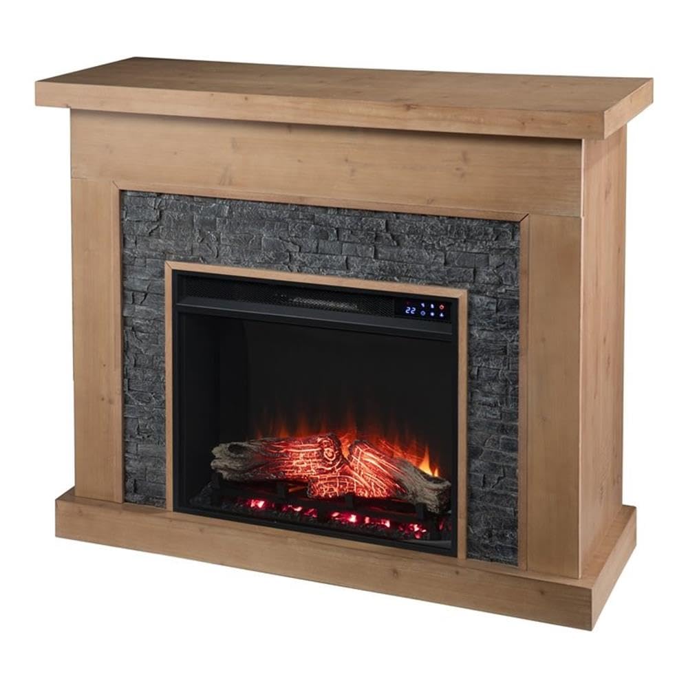 Standlon Touch Screen Electric Fireplace with Faux Stone Surround