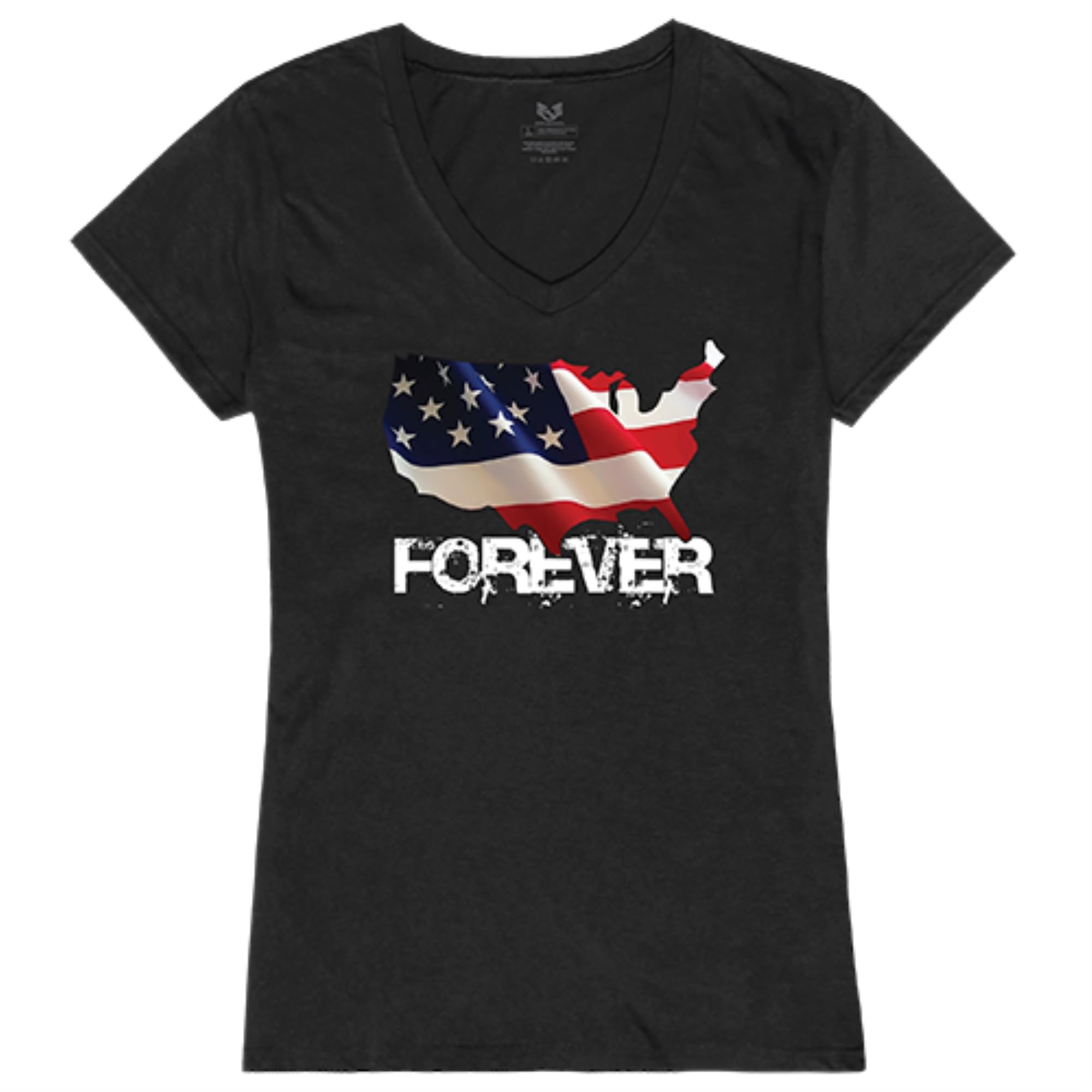 Graphic V-Neck, Forever USA Map, Black, S