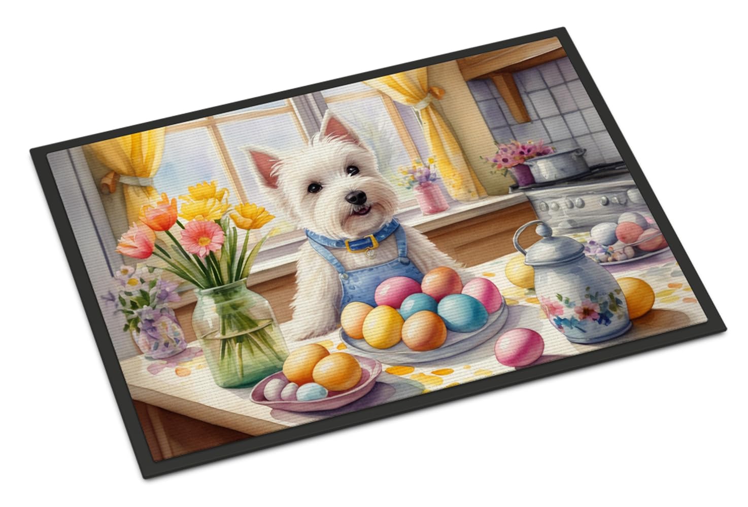 Carolines Treasures DAC6917MAT Decorating Easter Westie Doormat Front Door Mat Indoor Outdoor Rugs for Entryway, Non Slip Washable Low Pile, 18H X 27W