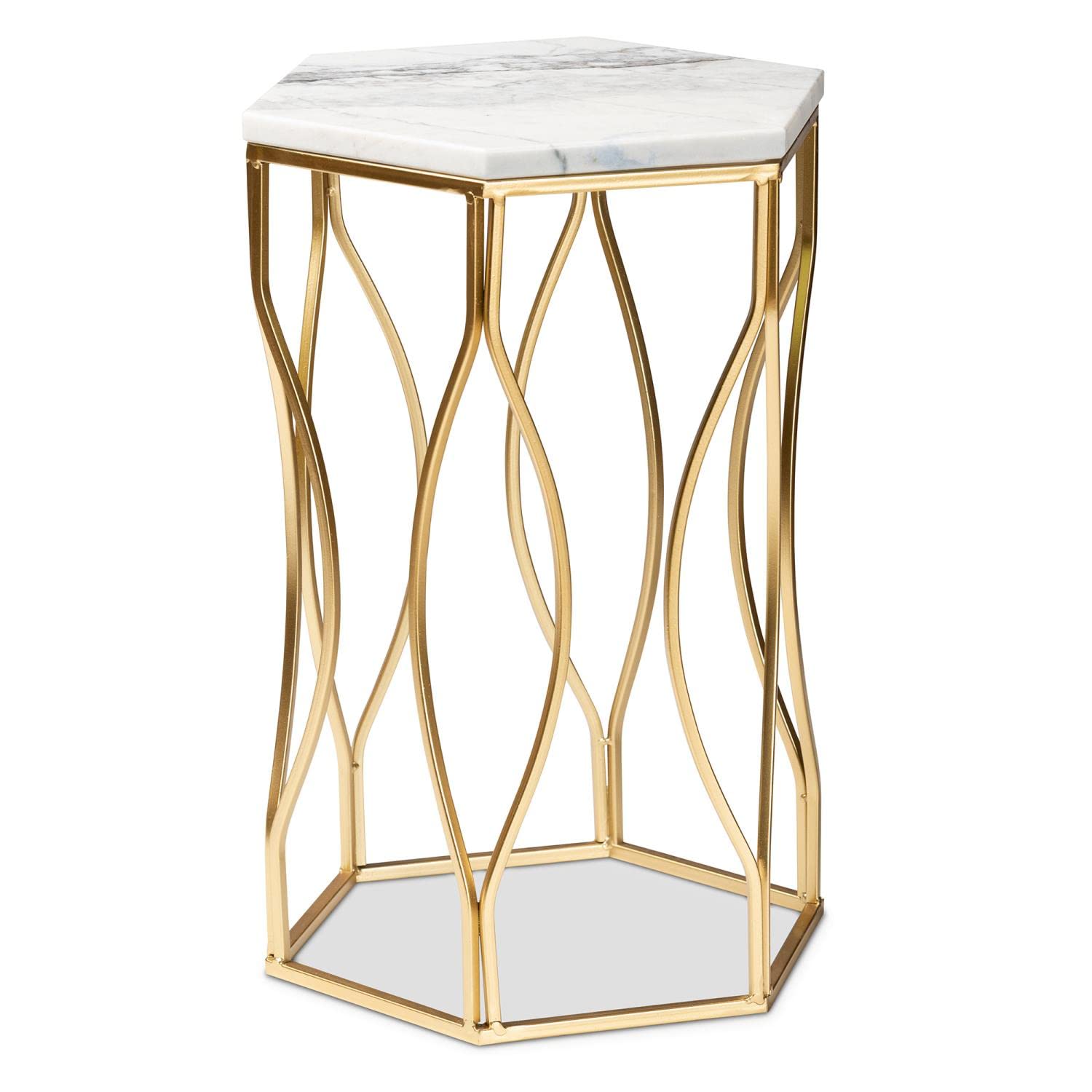 Baxton Studio Kalena Modern And Contemporary Gold Metal End Table With Marble Tabletop Gold/Metal