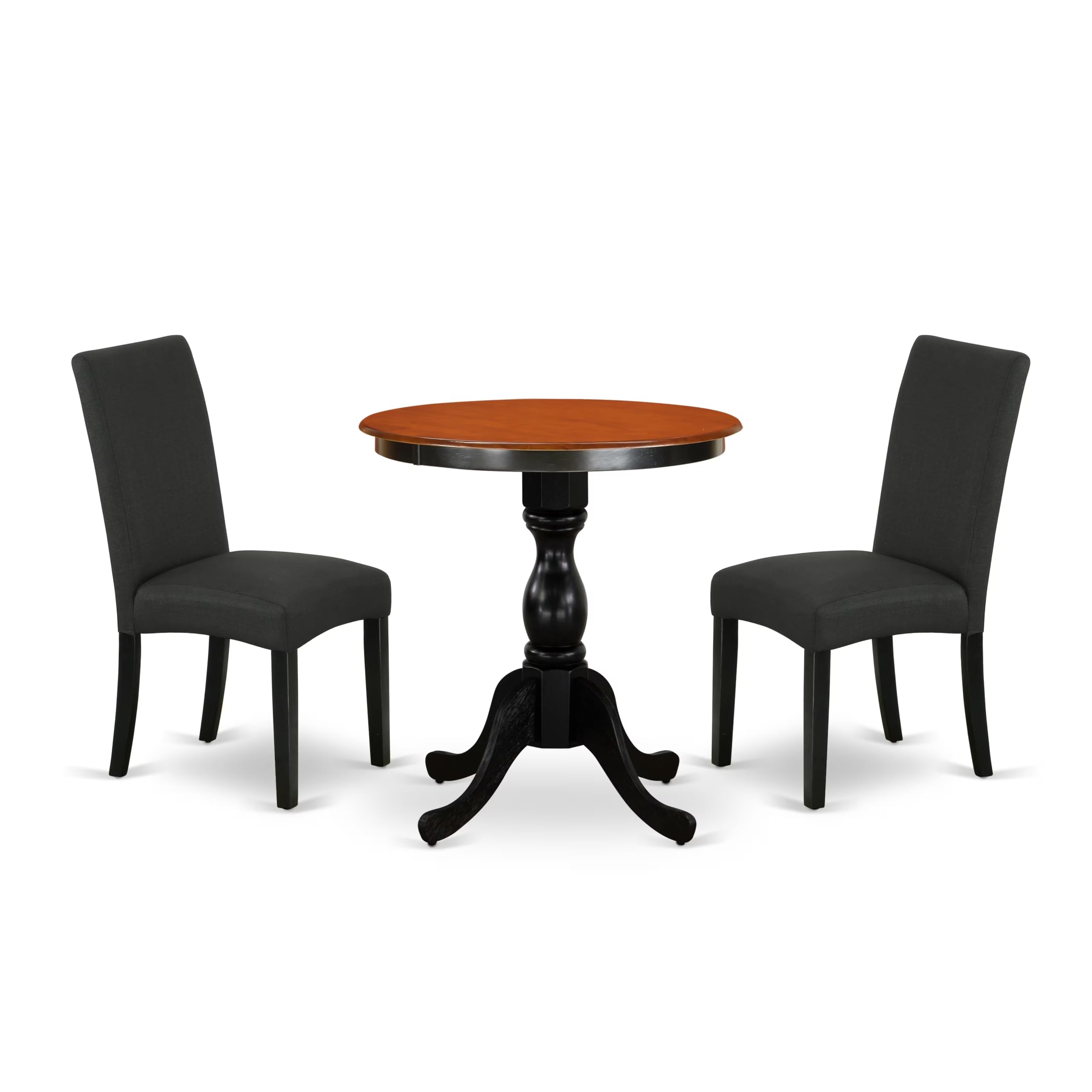 East West Furniture ESDU3-BCH-W 3-Piece Mid Century Modern Dining Set Include a Wood Table and 2 Dining Chairs with Slatted Back - Black Finish