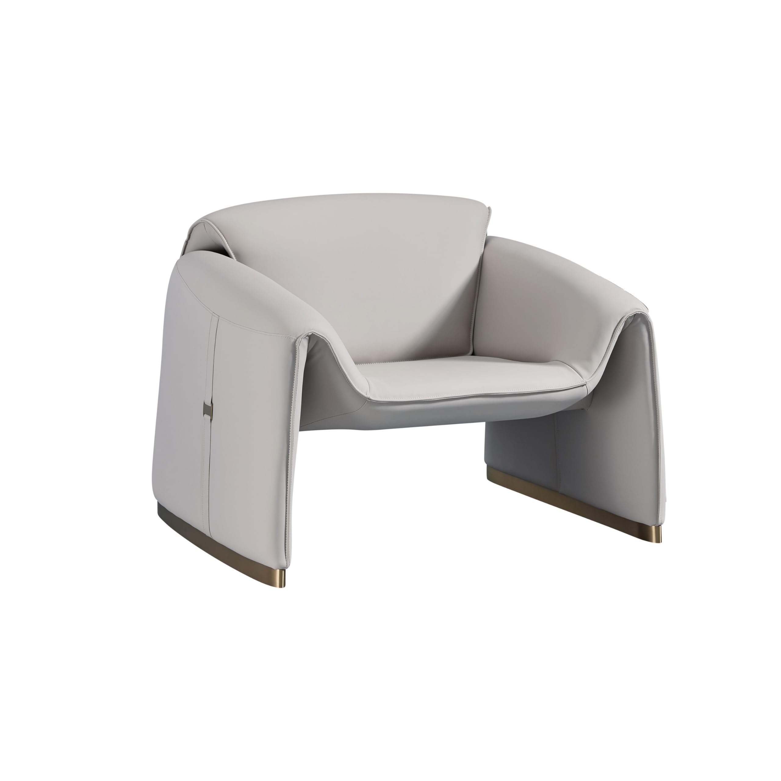 Hei 38 Inch Accent Chair, Gray Real Leather Upholstery, Gold Metal Finish