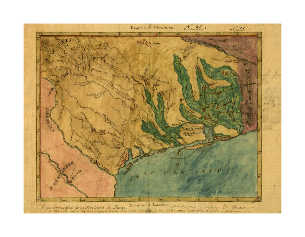 Mapa topografico de la provincia de Texas, ca 1822-Paper Art-24x18”