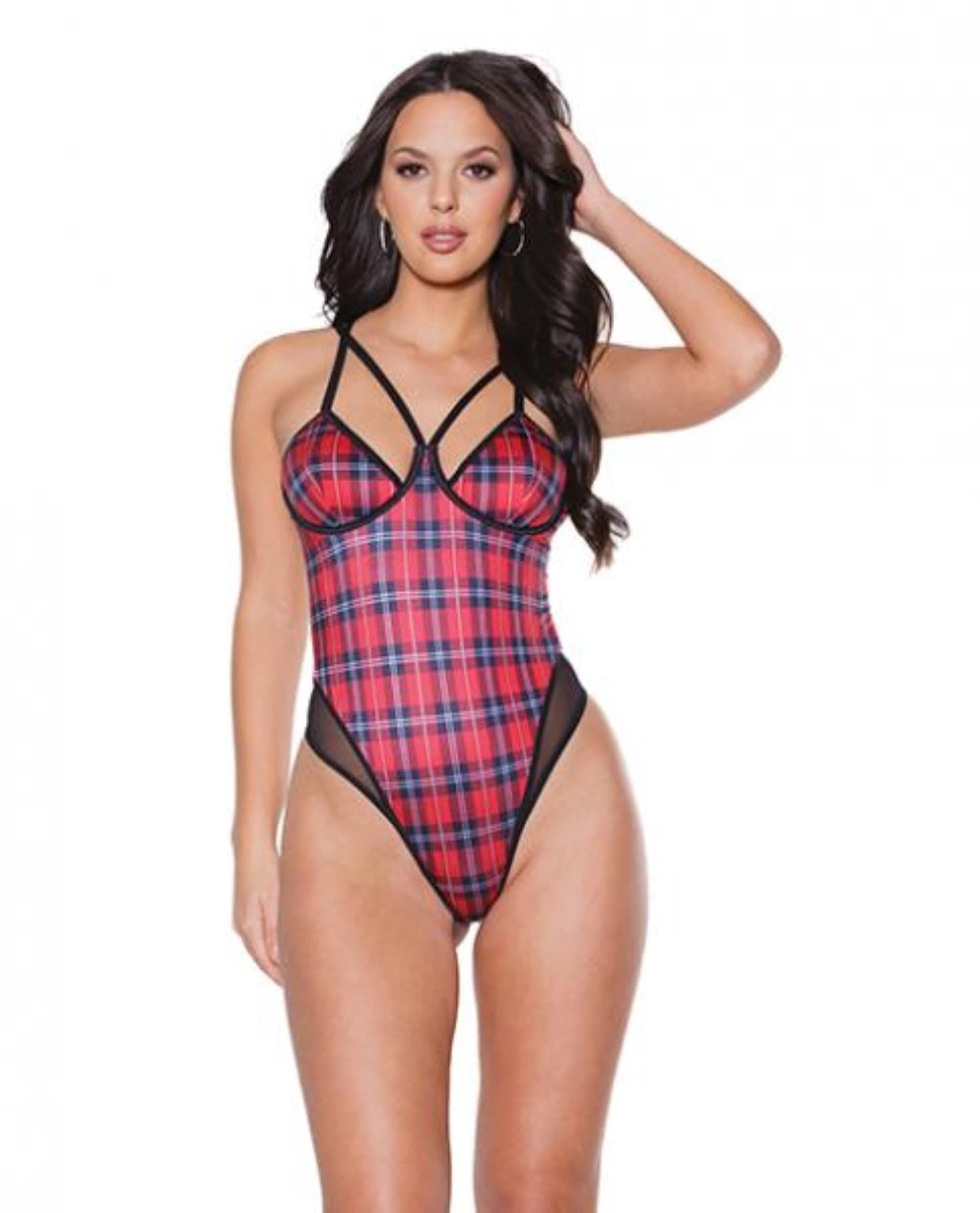 Coquette Plaid and Sheer Nylon Teddy