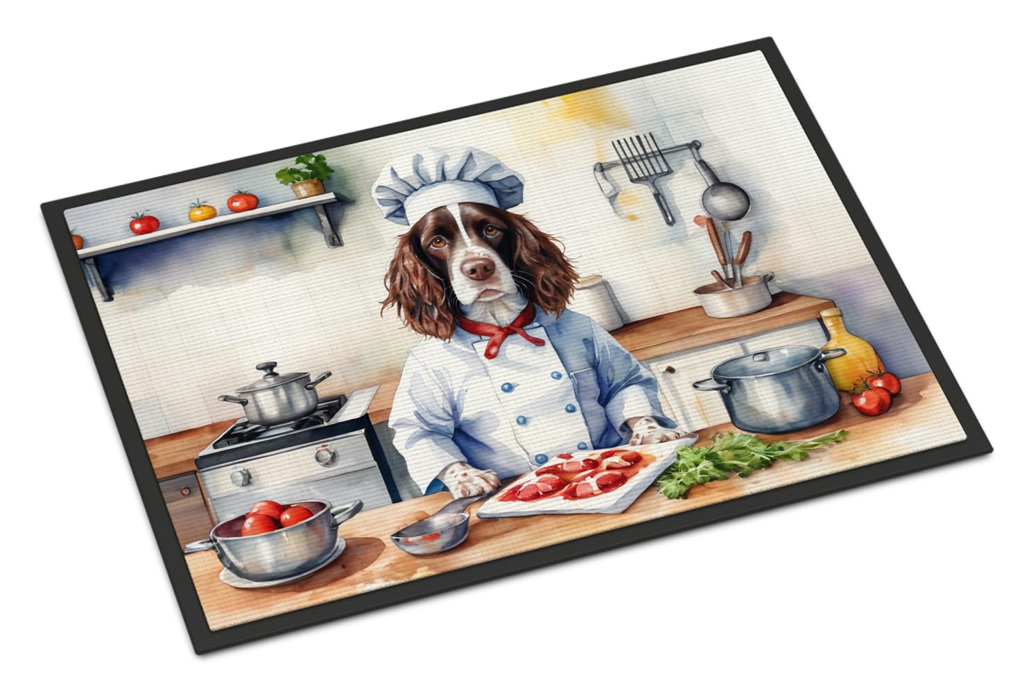 Carolines Treasures DAC6247MAT English Springer Spaniel The Chef Doormat Front Door Mat Indoor Outdoor Rugs for Entryway, Non Slip Washable Low Pile, 18H X 27W