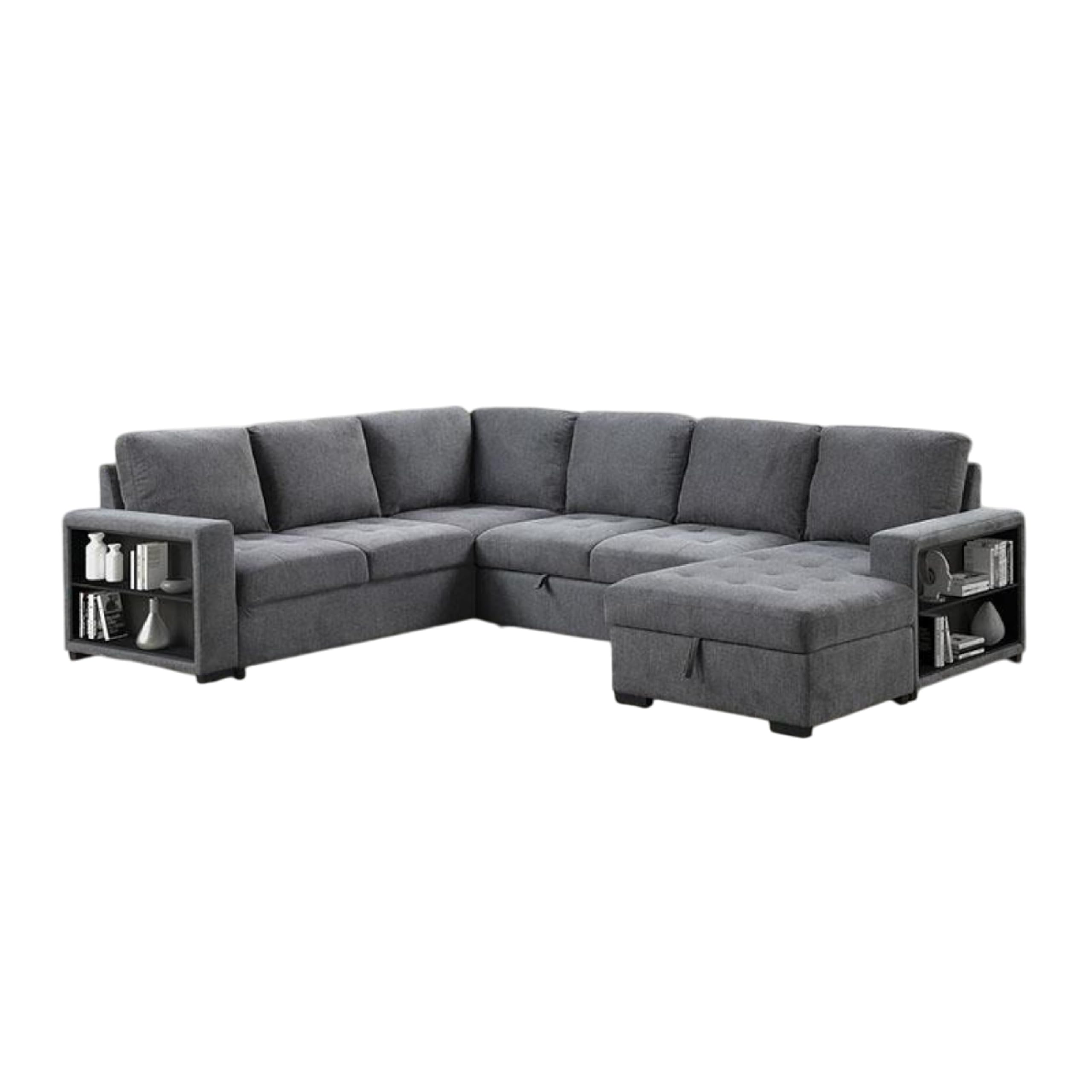 Stila Sleeper Sectional Sofa with Storage Chaise, 128 Inch Dark Gray