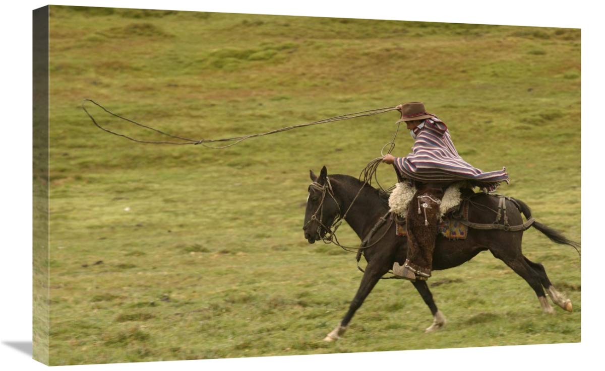 Chagra cowboy riding his Horse,  in the Andes Mountains, Ecuador-Canvas Art-30x20”