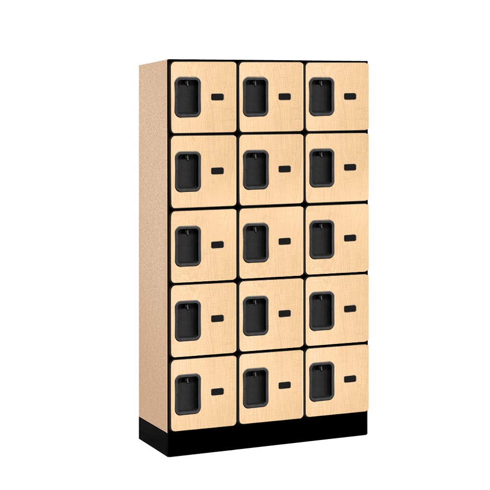 12 Wide Five Tier Box Style Designer Wood Locker - 3 Wide - 5 Feet High - 15 Inches Deep - Maple