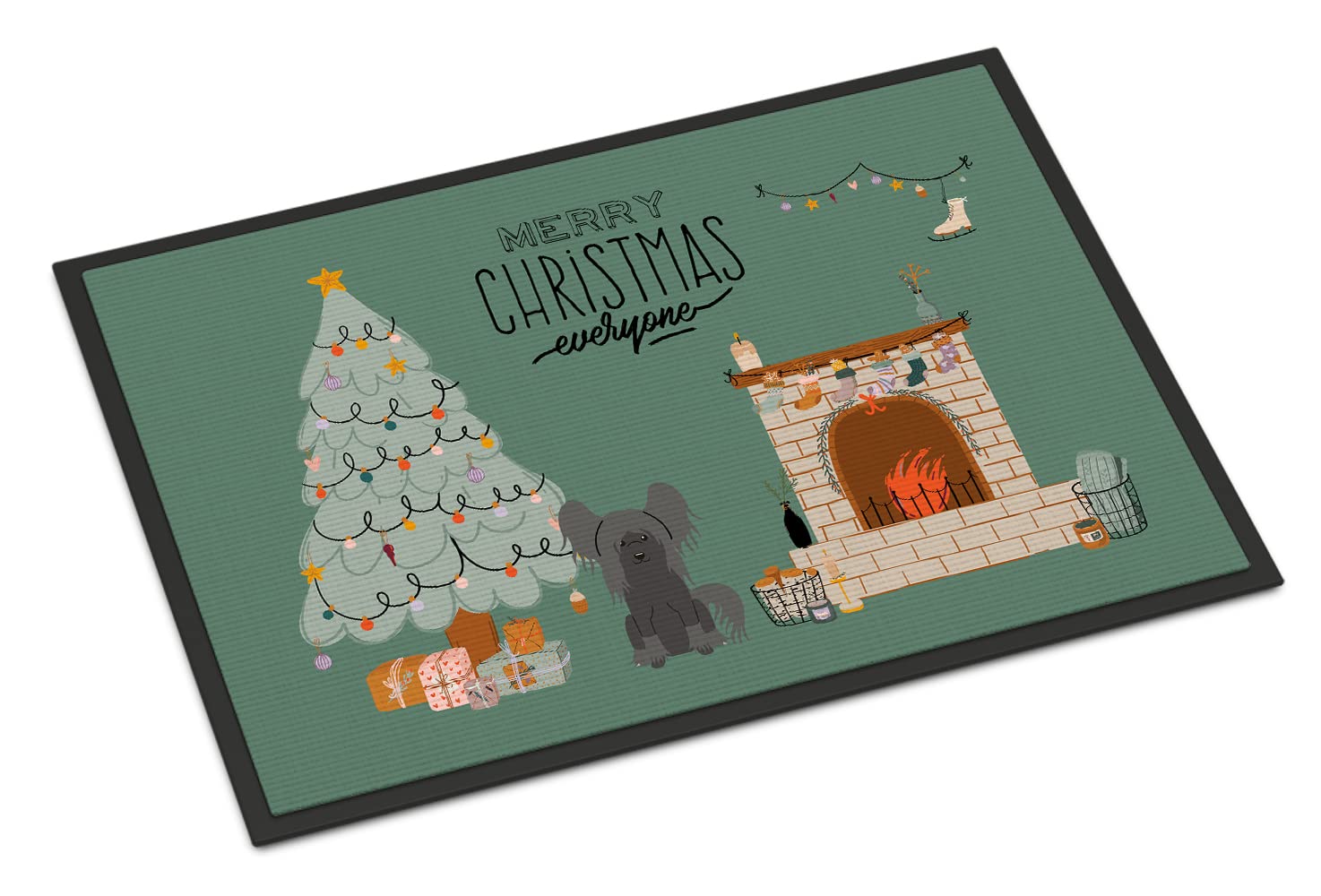 Carolines Treasures CK7675JMAT Black Chinese Crested Christmas Everyone Doormat 24x36 Front Door Mat Indoor Outdoor Rugs for Entryway, Non Slip Washable Low Pile, 24H X 36W