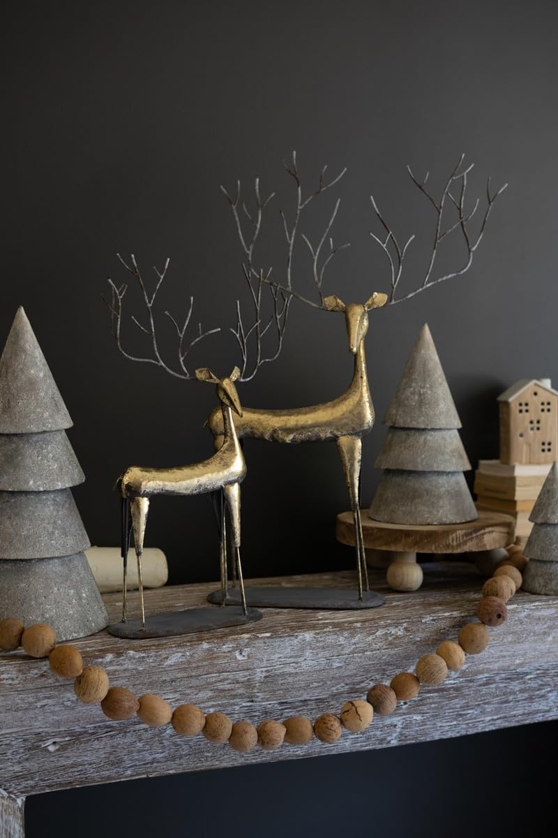 Set Of Two Antique Gold Metal Christmas Deer