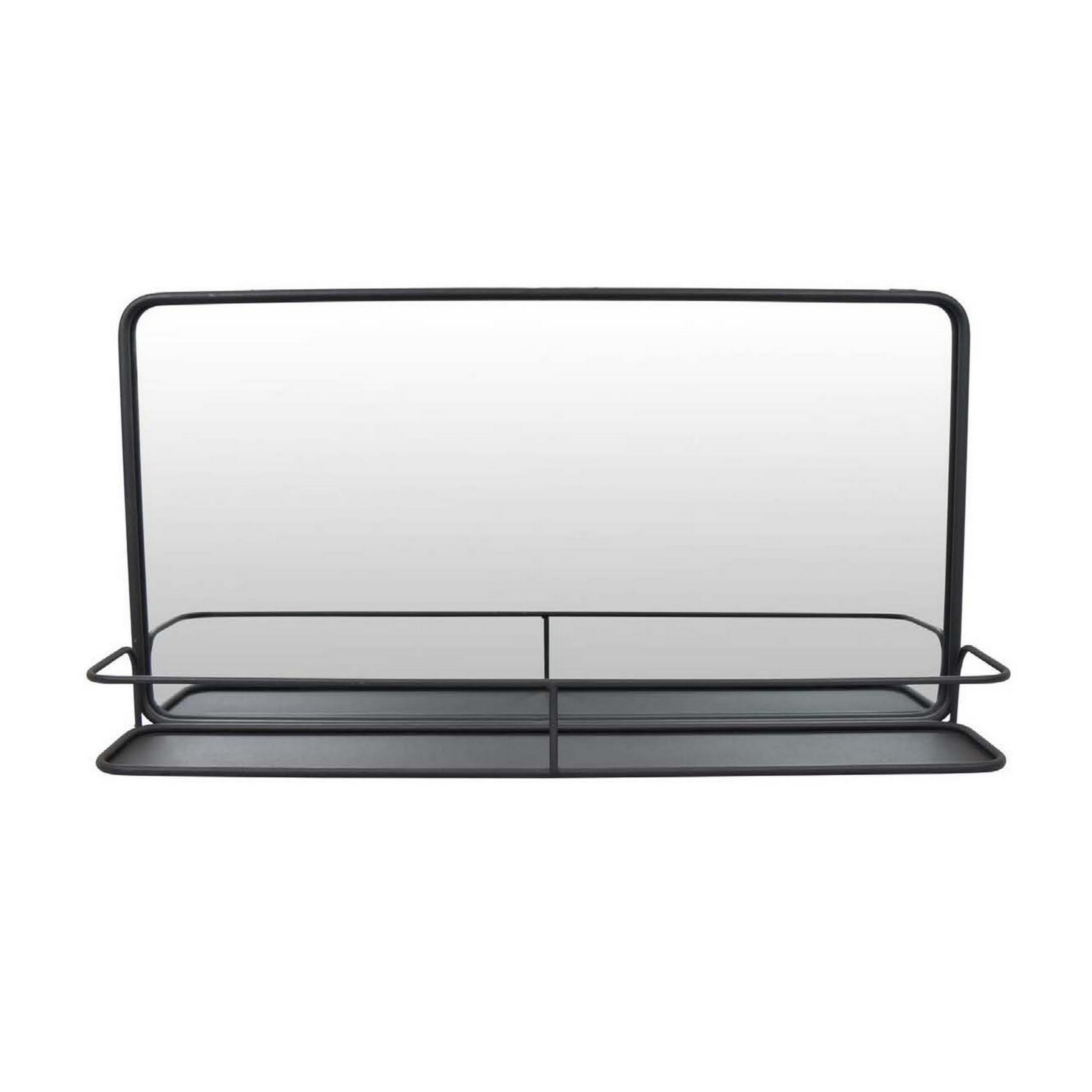 Feno Decorative Wall Mirror, 30 Inch Landscape Black Metal Frame
