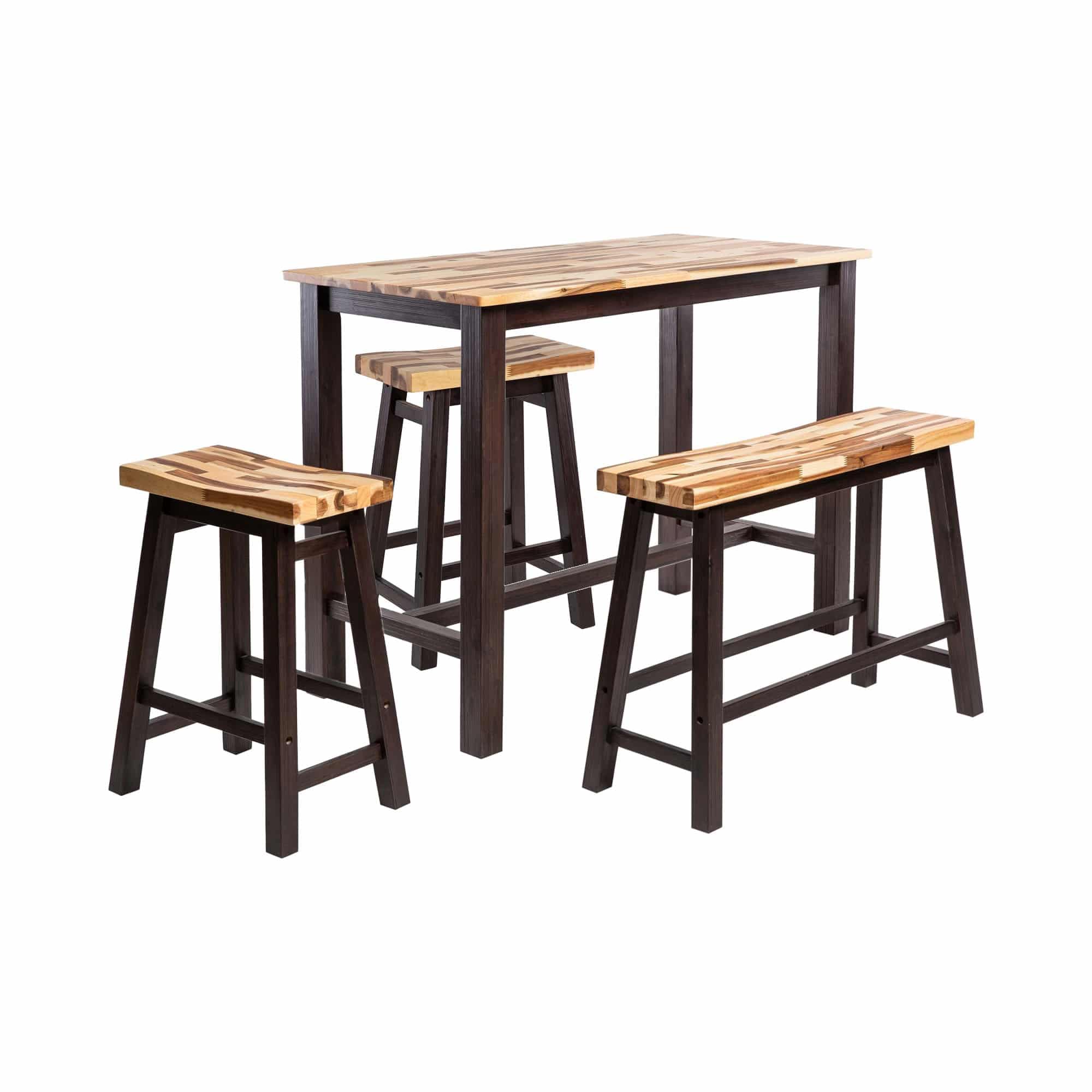 Amber 4pc Counter Height Table Set with 2 Stools, Natural Brown Wood Top