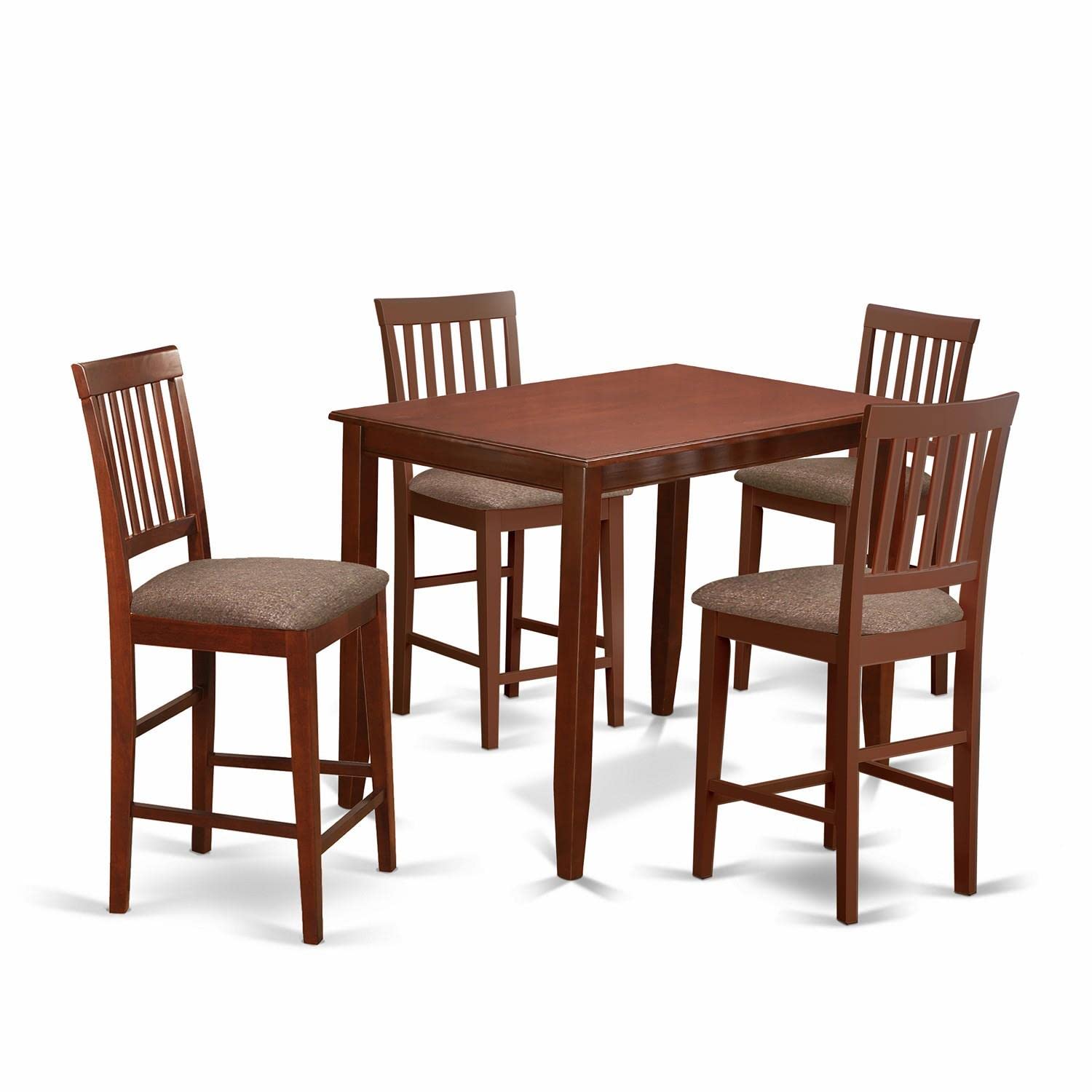 East West Furniture BUVN5-MAH-C Buckland 5 Piece Counter Height Pub Set Includes a Rectangle Table and 4 Linen Fabric Dining Room Chairs, 30x48 Inch, Mahogany
