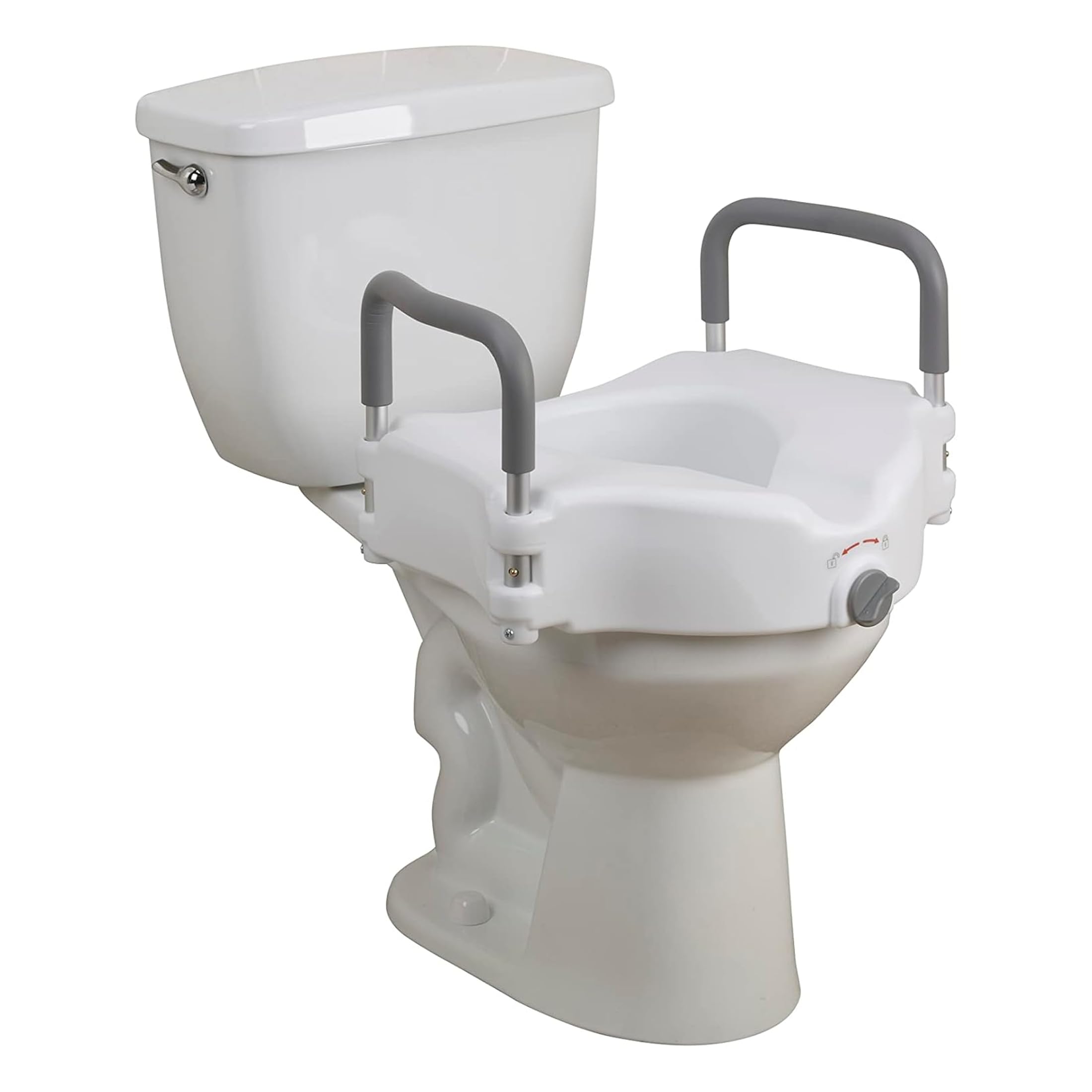 Elevated Raised Toilet Seat with Removable Padded Arms, Standard Seat