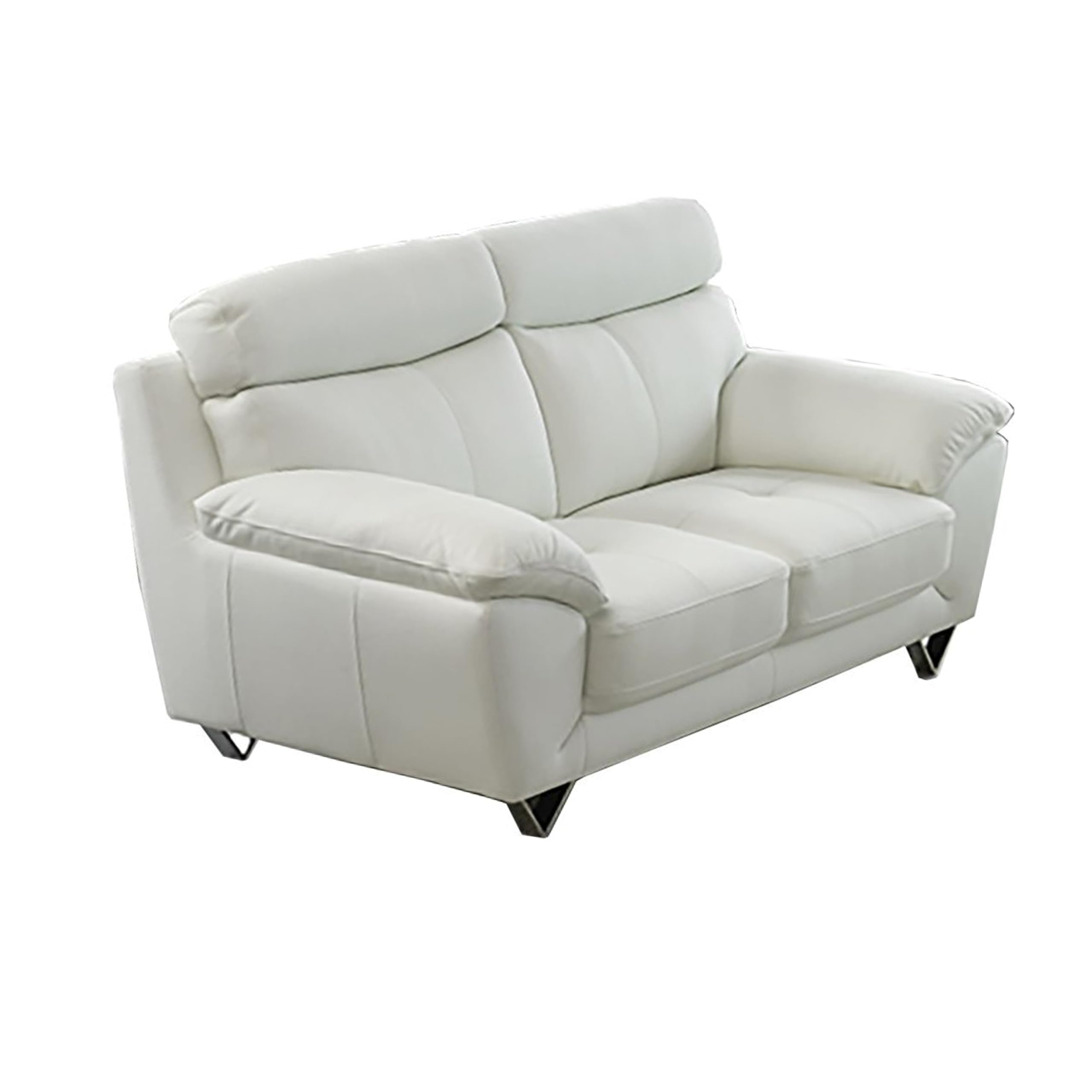 Rory Loveseat, Plush White Top Grain Leather, Angled Metal Legs, 72 Inch
