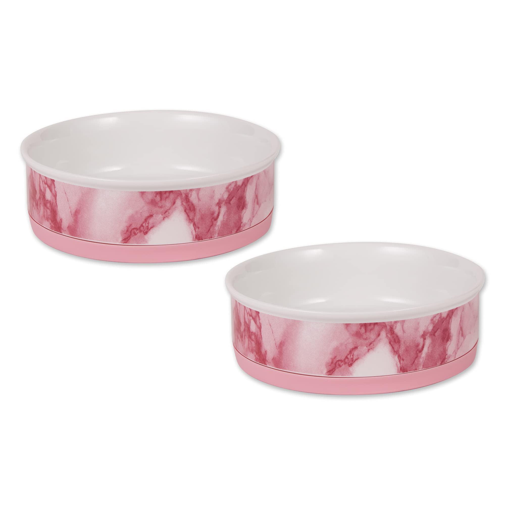 Bone Dry Pet Bowl Collection Ceramic Set, Large, Pink, 2 Piece