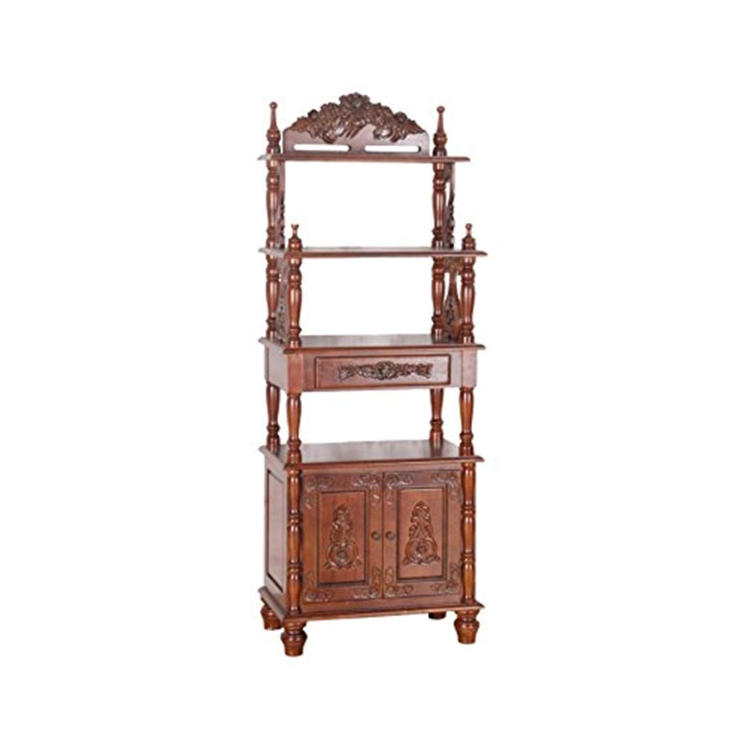 Windsor Carved Wood One-drawer 4-tier Bookshelf - Walnut