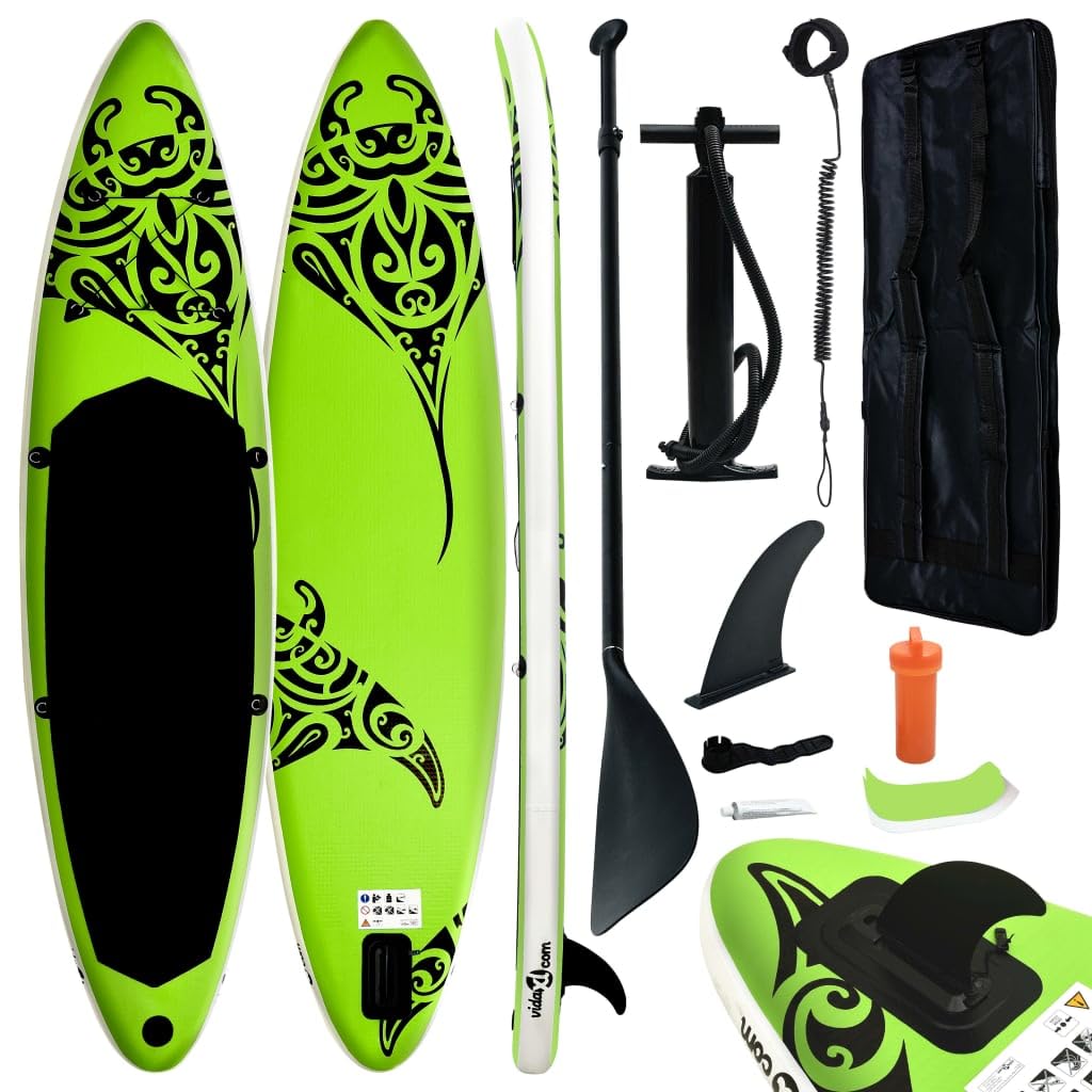 vidaXL Inflatable Stand Up Paddleboard Set 120.1x29.9"x5.9" Green"