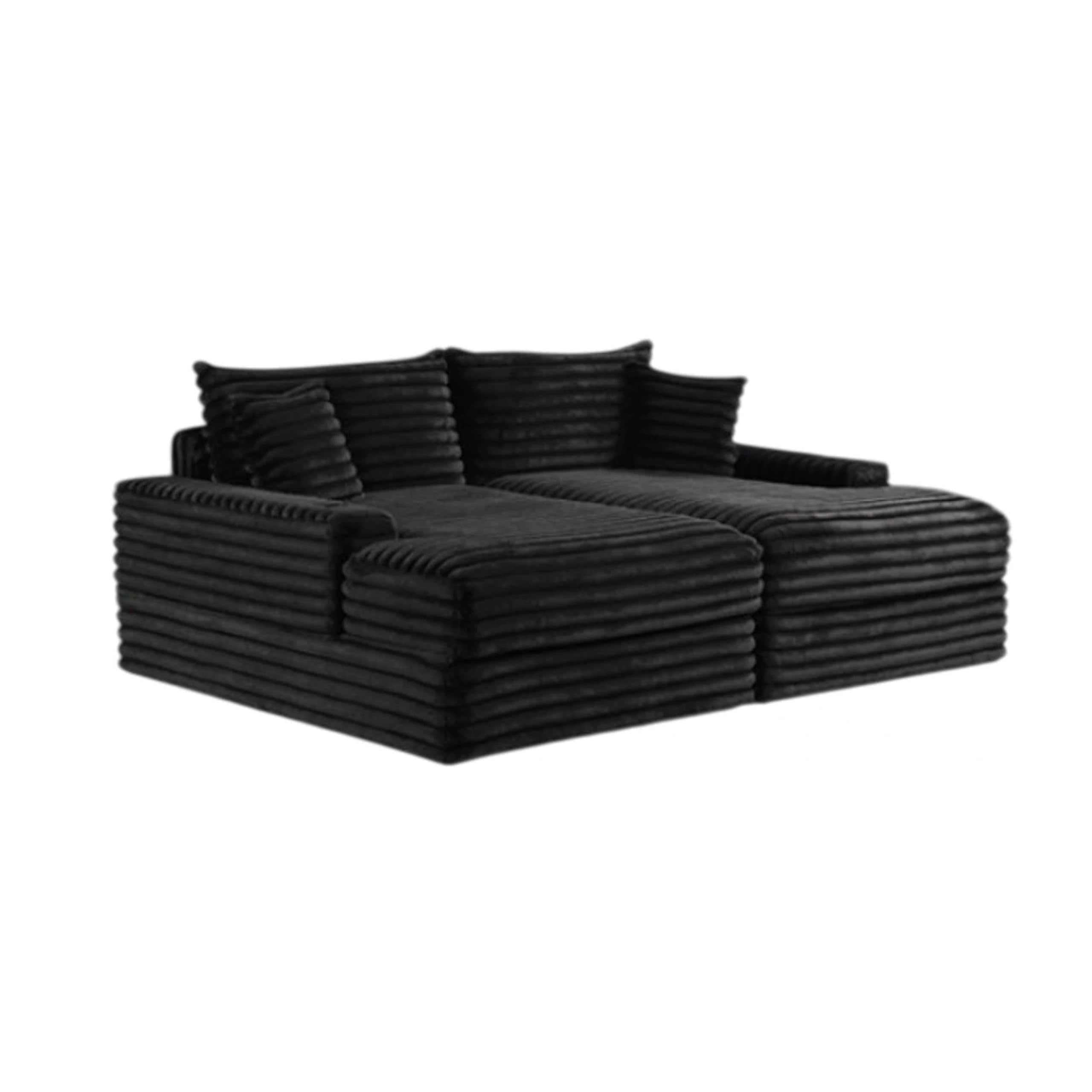 Teya Double Chaise Sofa, 2 Pillows, Black Chenille Upholstery, 94 Inch