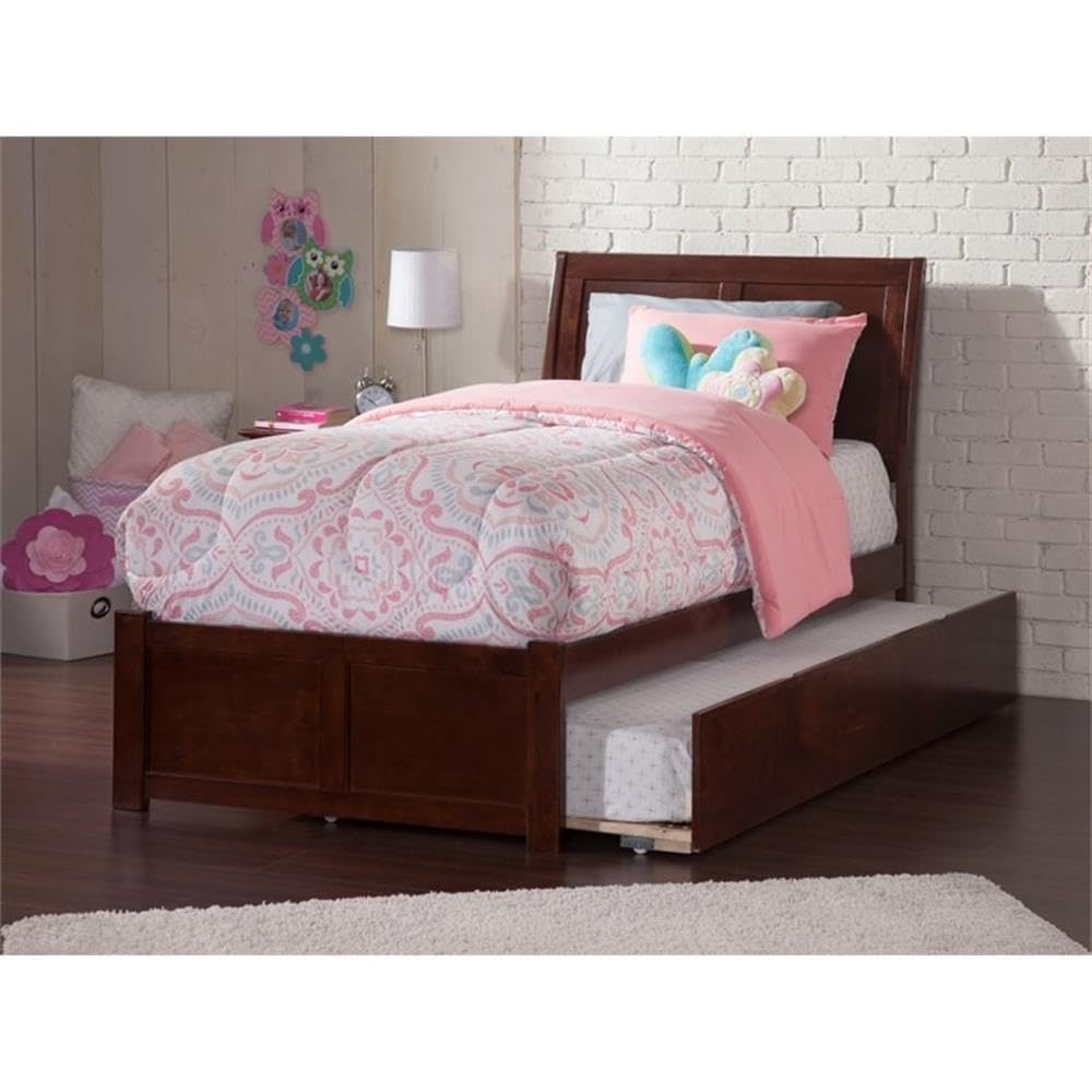 Portland Twin Extra Long Bed with Footboard and Twin Extra Long Trundle in Walnut