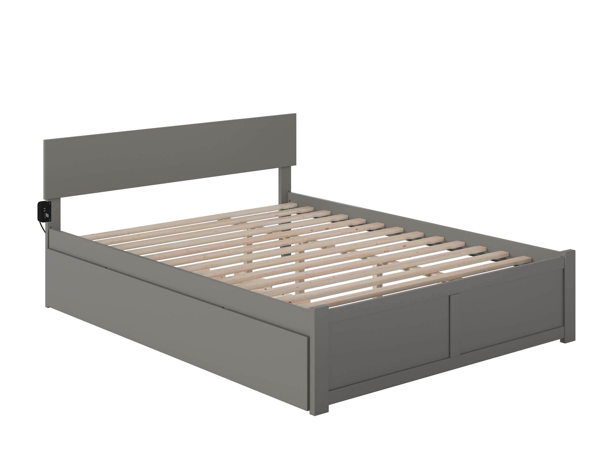 Orlando Queen Platform Bed with Footboard & Twin XL Trundle in Grey