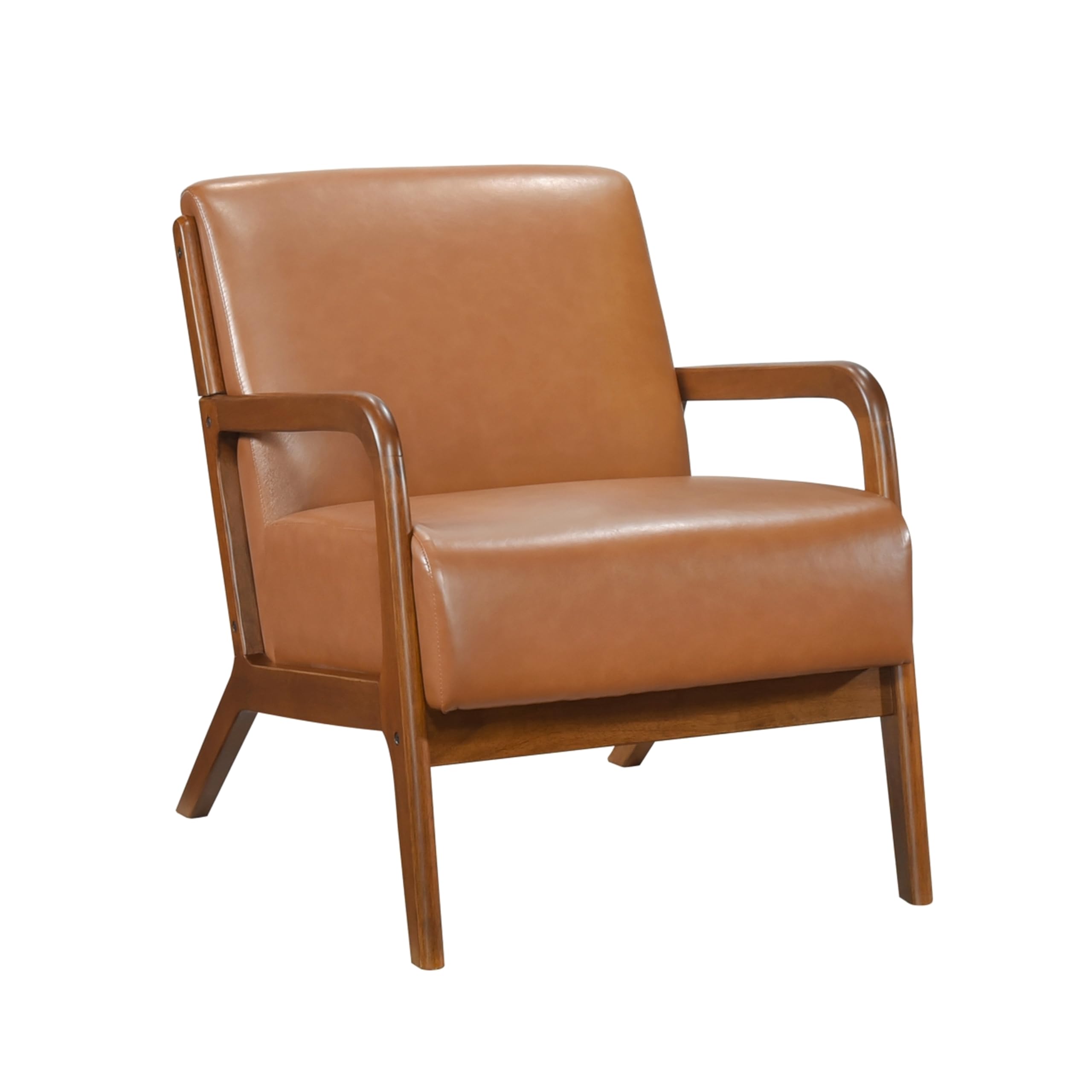 Howard Accent Club Chair, Matte Brown Faux Leather, Solid Rubberwood