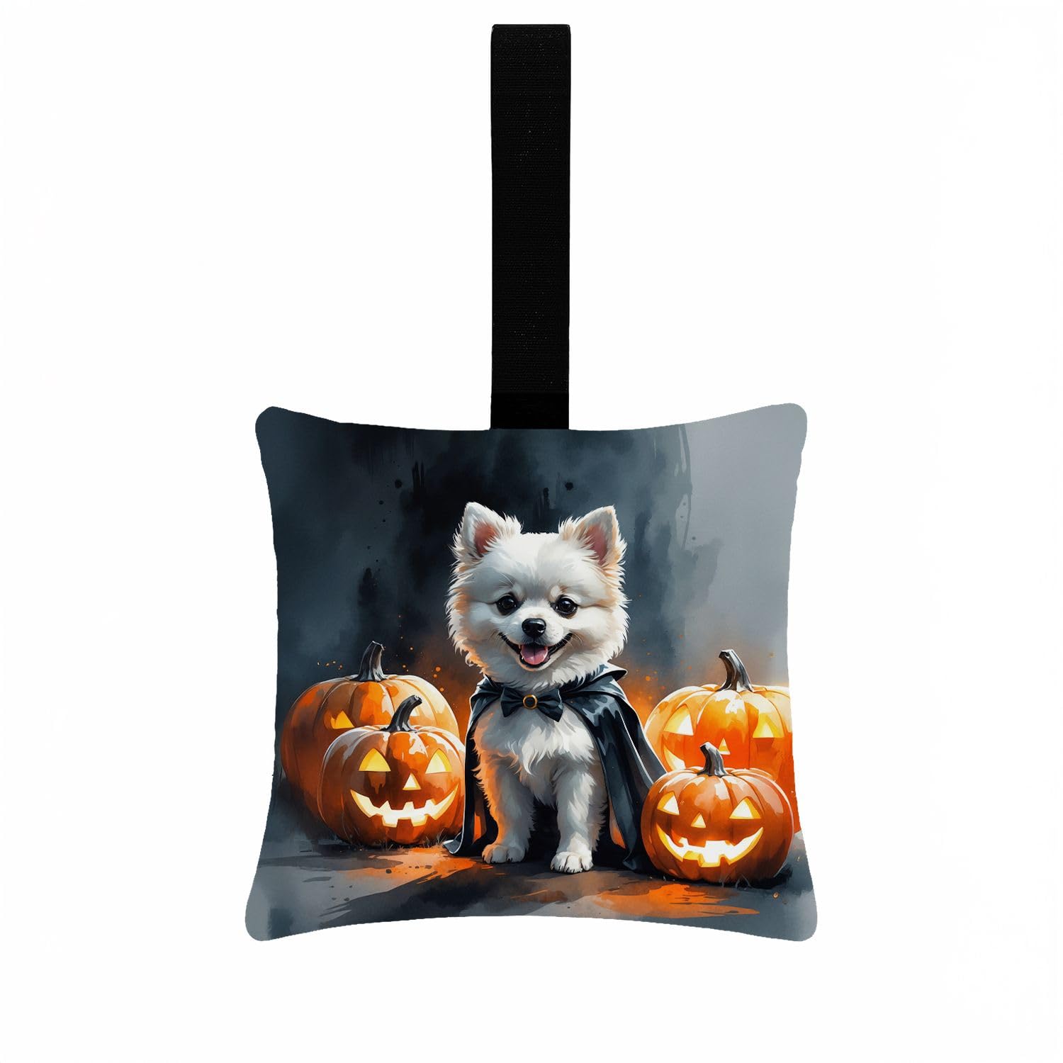 Carolines Treasures White Pomeranian Puppy Halloween Mini Hanging Pillow Ornament 3.5  3.5 Decorative Door-Knob & Tree Hanger, Soft Fabric Cushion