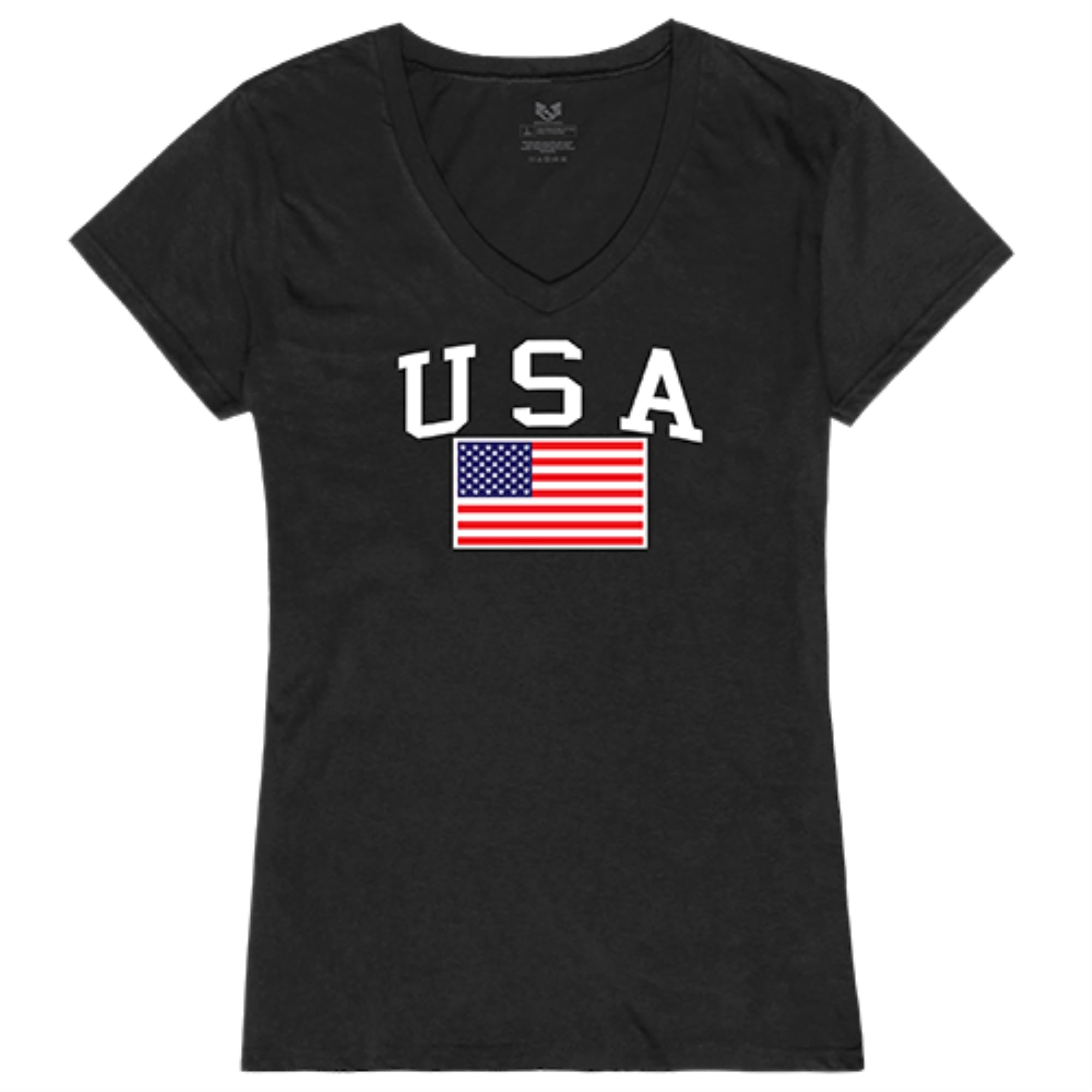 Graphic V-Neck, USA & Flag, Black, S