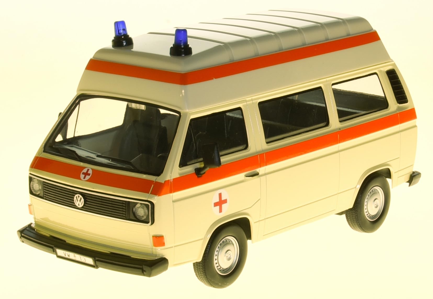 Volkswagen Type 2 (T3) High Roof Ambulance Cream with Orange Stripes 1/24 Diecast Model Car by Motormax