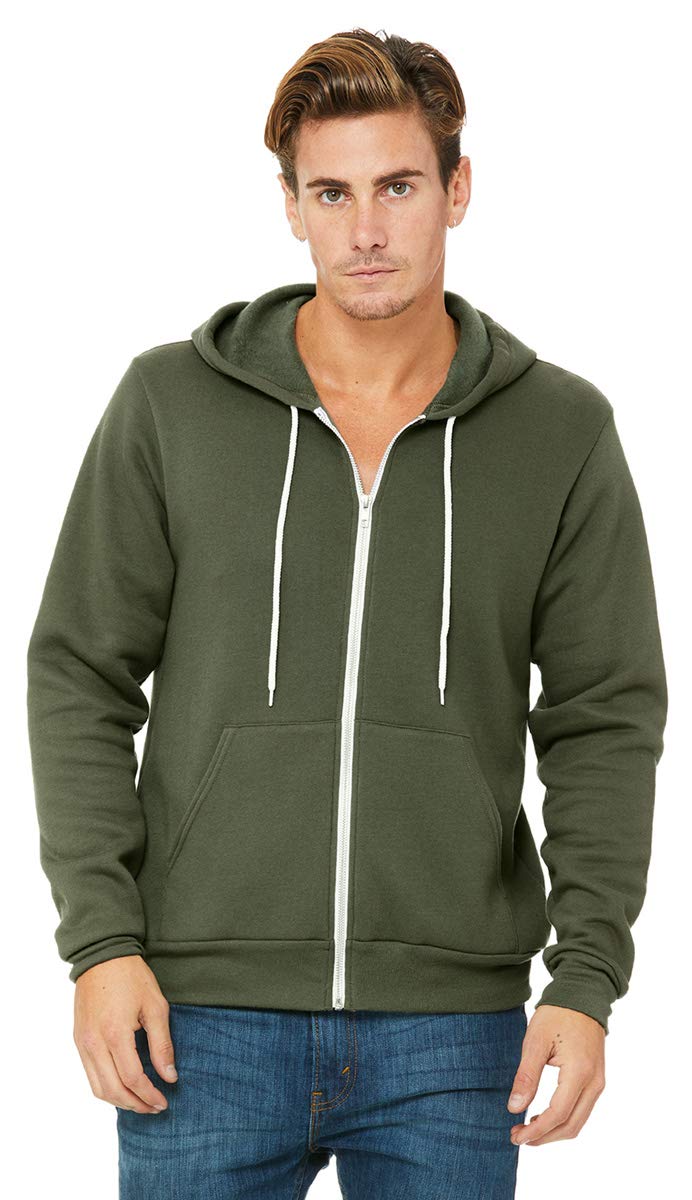 BELLA + CANVAS Unisex Sponge Fleece Full-Zip Hoodie - Military Green, L