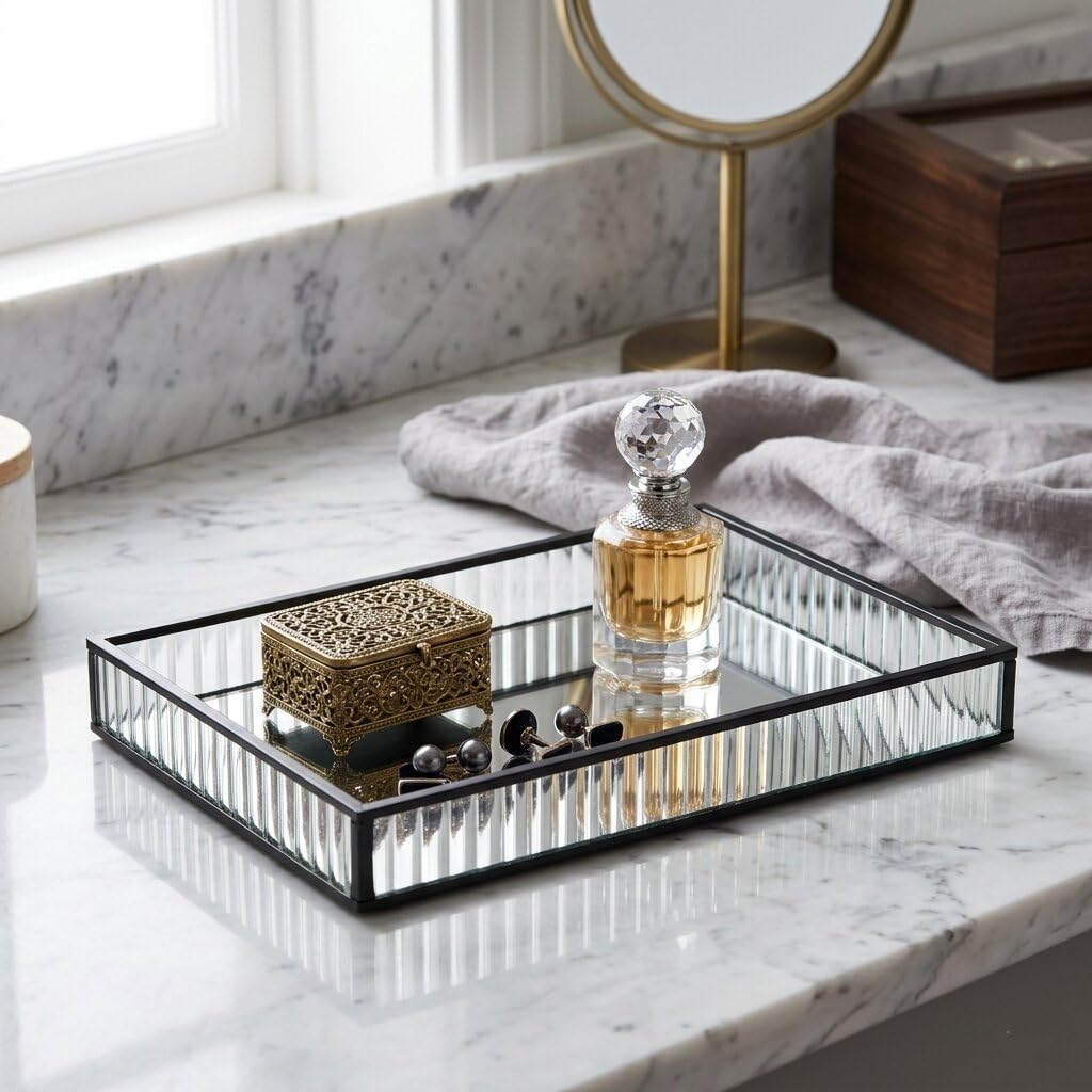 Veldra Black Rectangular Fluted Glass Tray - Large
