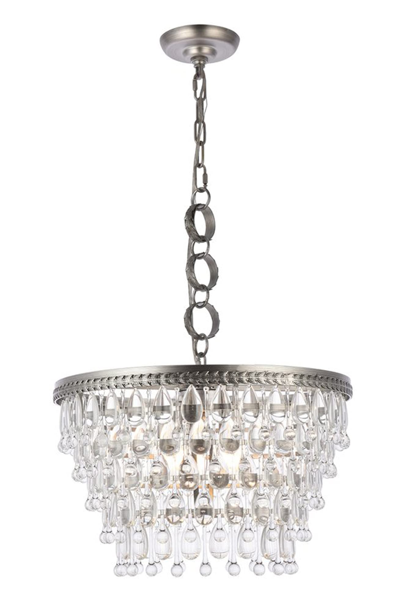 Nordic 5 light antique silver Pendant Clear Royal Cut Crystal