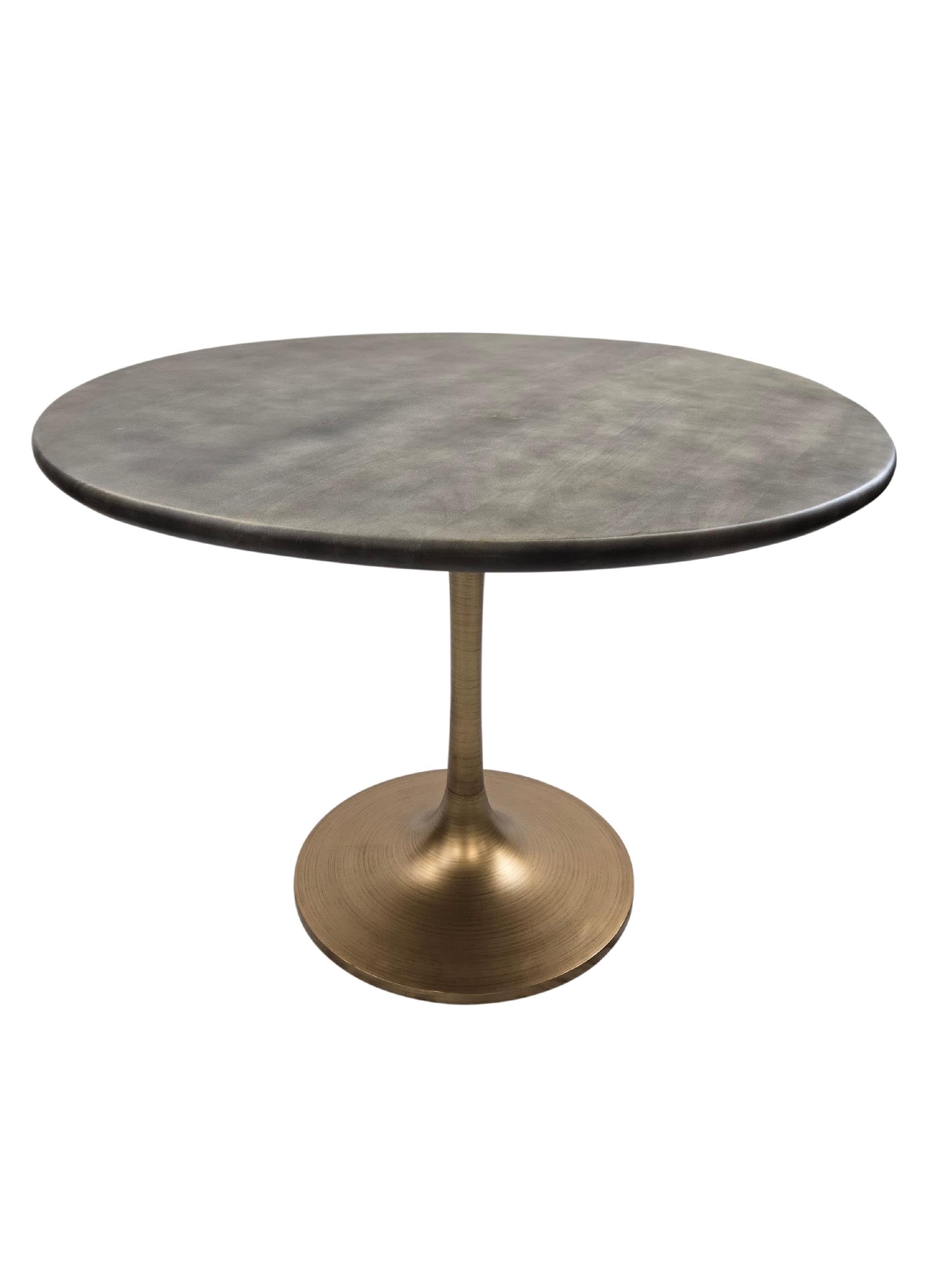 Alden Wood Top 40 Round Dining Table - Fog Gray Top - Gold Base