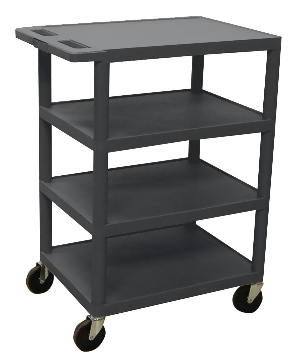 Luxor Four Flat Shelf Black Utility Cart