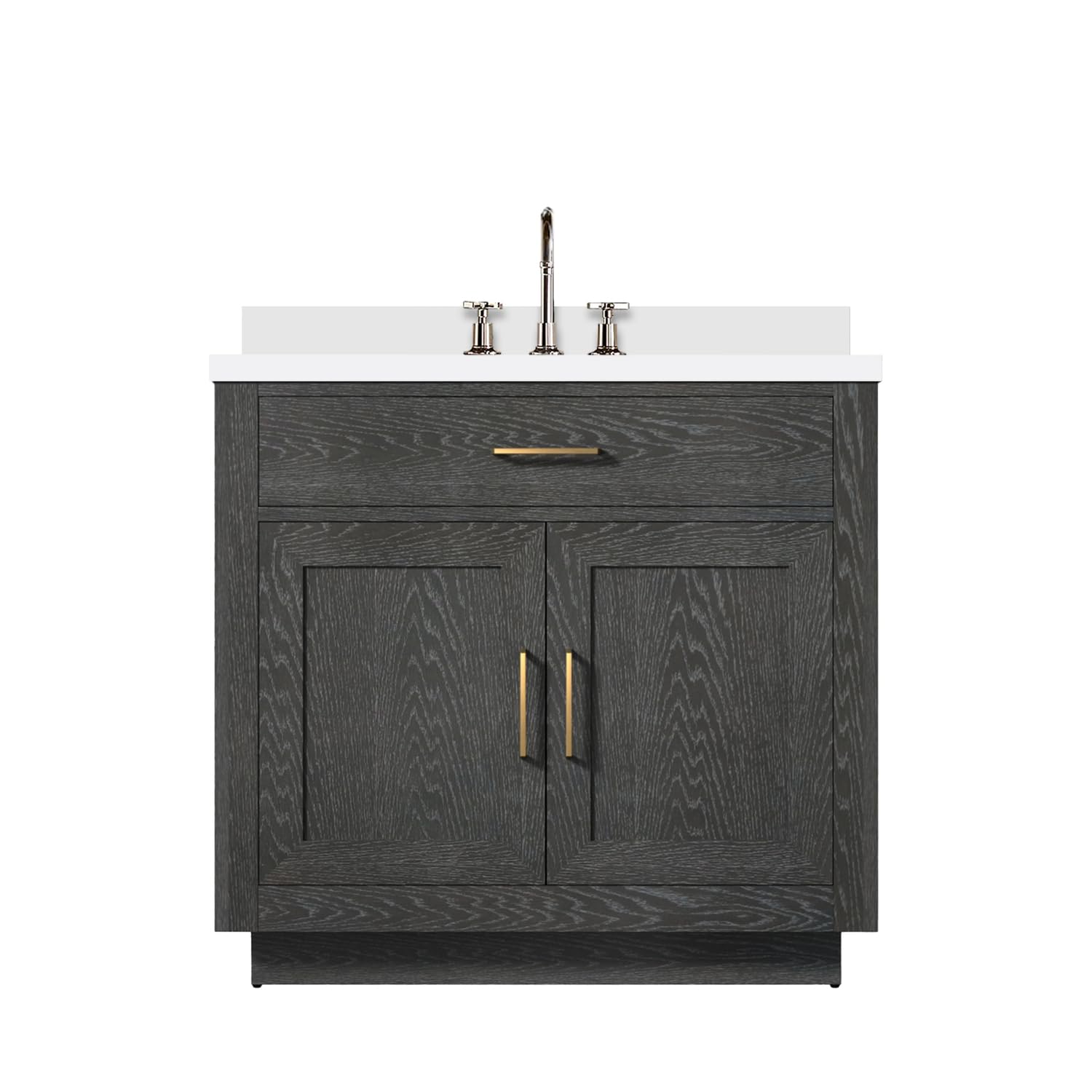 Abbey 36 in W x 22 in D Black Oak Single Bath Vanity, White Quartz Top, and Faucet Set