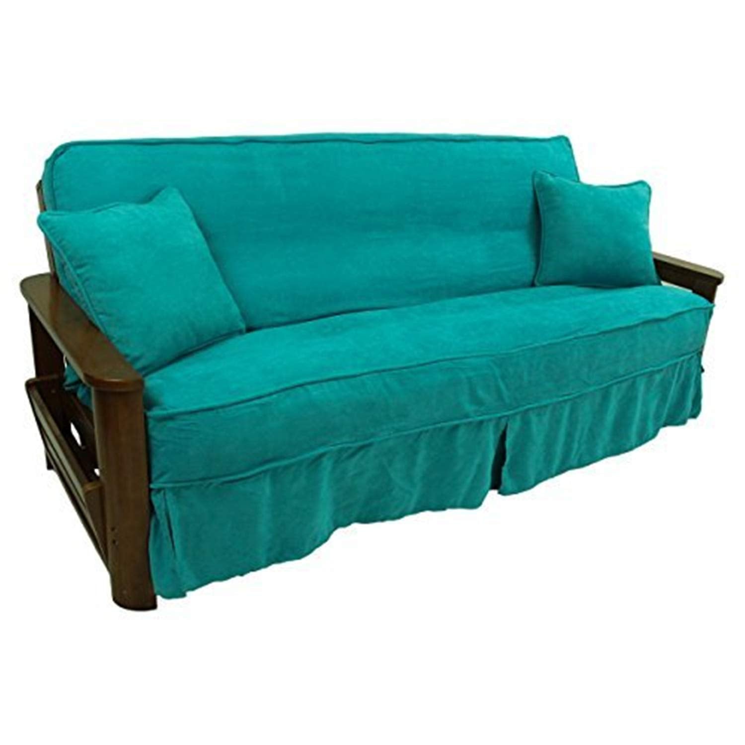 Solid Microsuede Double Corded 8 to 9-inch Full Futon Slipcover Set with Two 18-inch Throw Pillows (Set of 3) - Mojito Lime